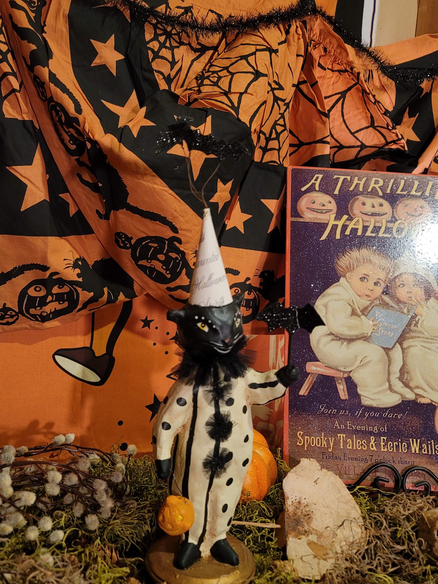 Vintage Halloween Batty Cat Clown Nicol Sayre Black Cat Witch Figurine