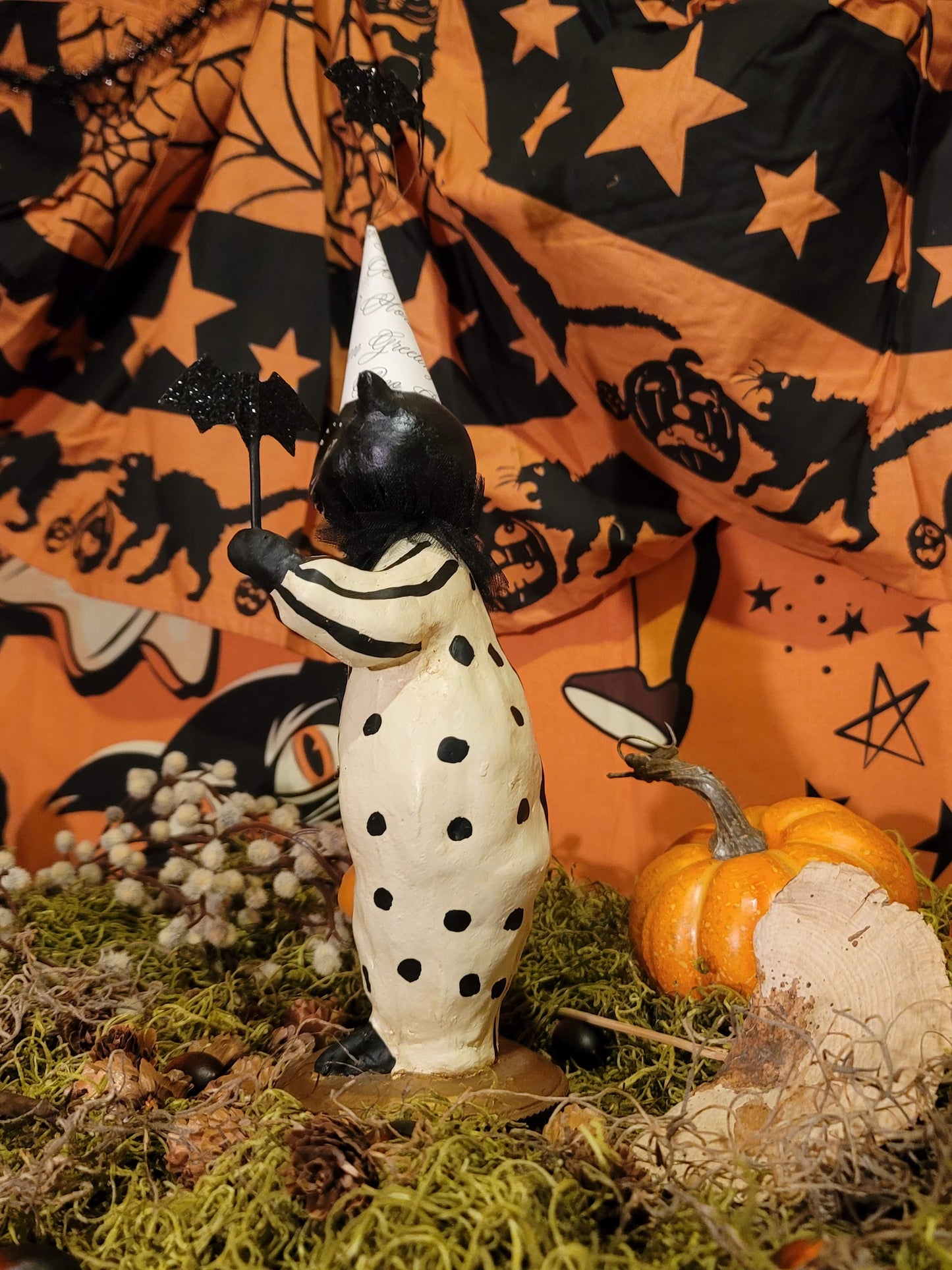 Vintage Halloween Batty Cat Clown Nicol Sayre Black Cat Witch Figurine