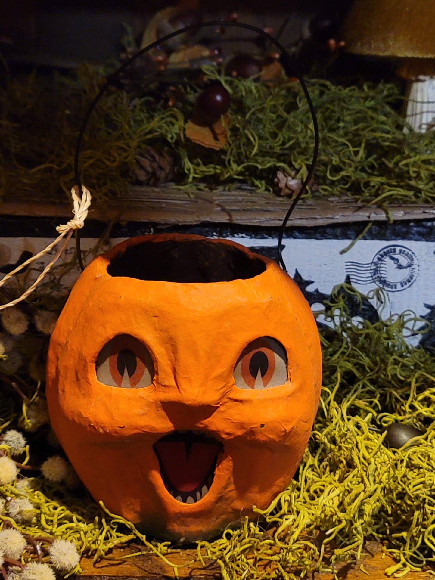 Vintage Halloween Style Bethany Lowe Baby Pumpkin Bucket Paper Mache