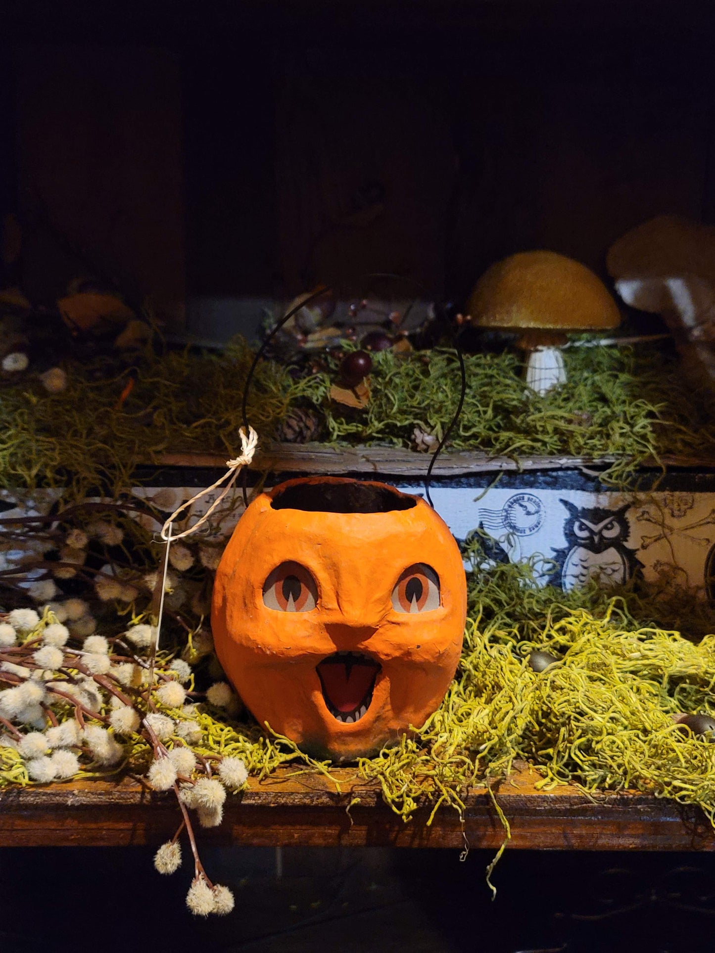 Vintage Halloween Style Bethany Lowe Baby Pumpkin Bucket Paper Mache