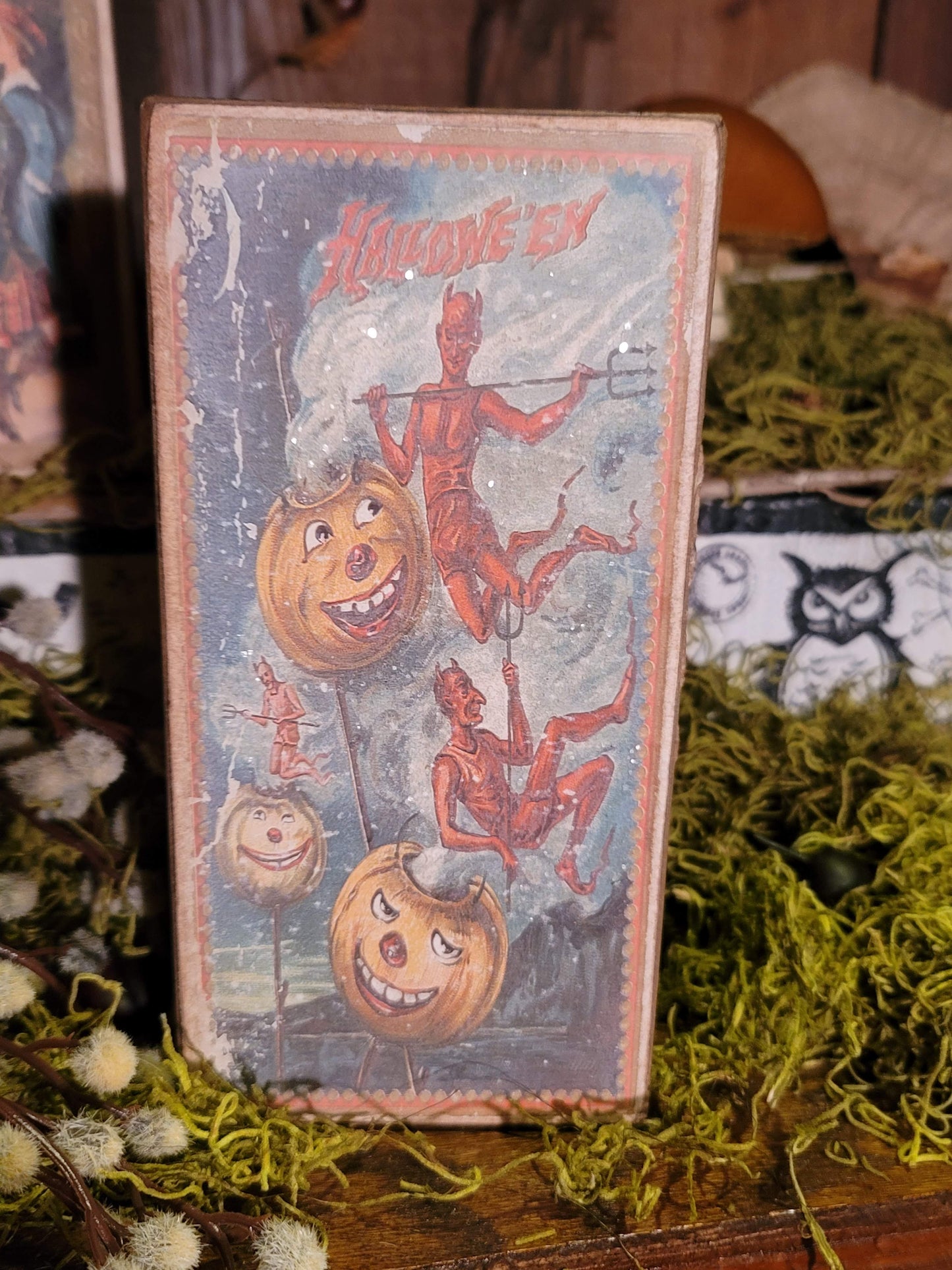 Vintage Halloween Postcard Style Devil Artist Glittered Box