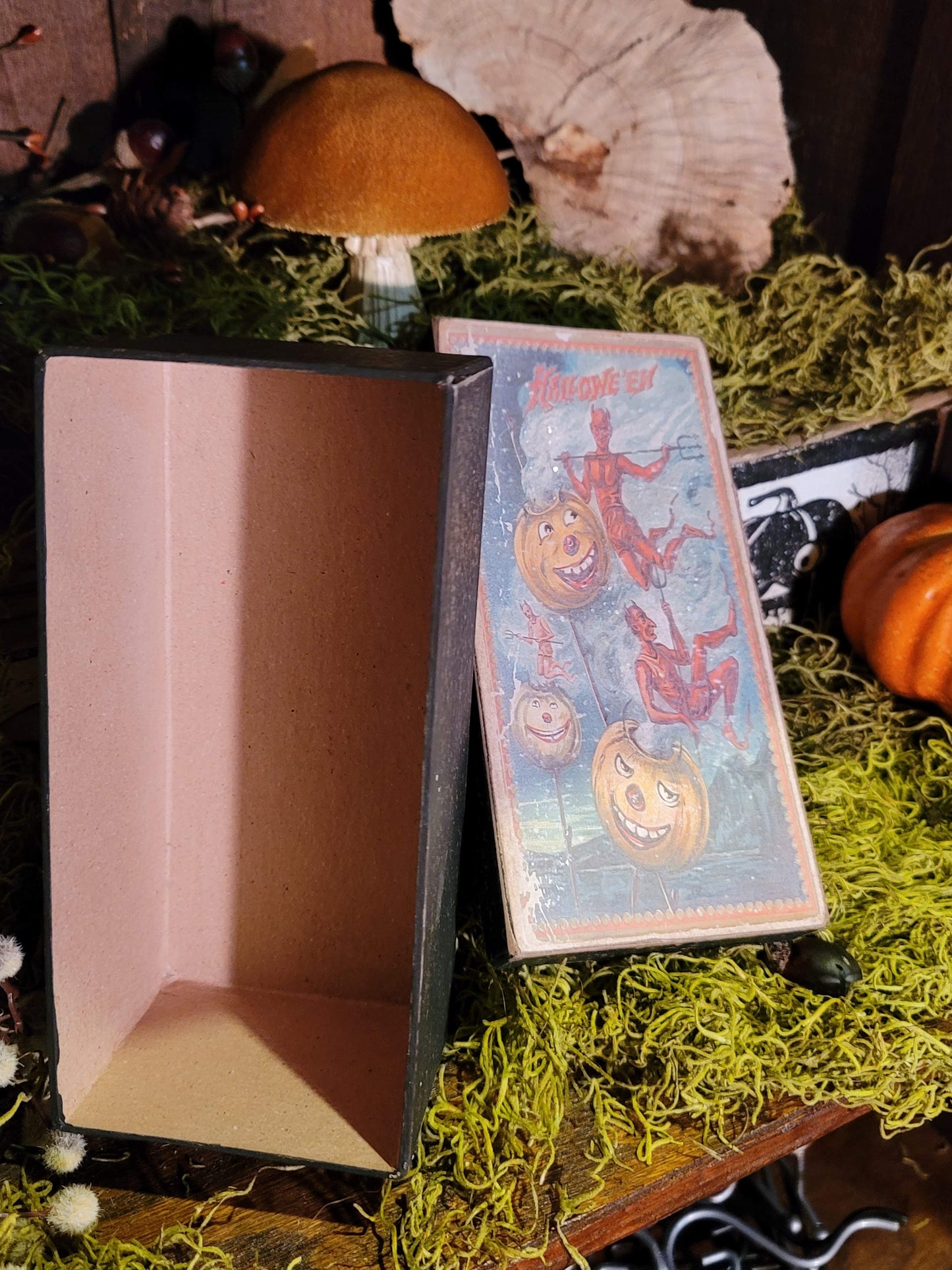 Vintage Halloween Postcard Style Devil Artist Glittered Box