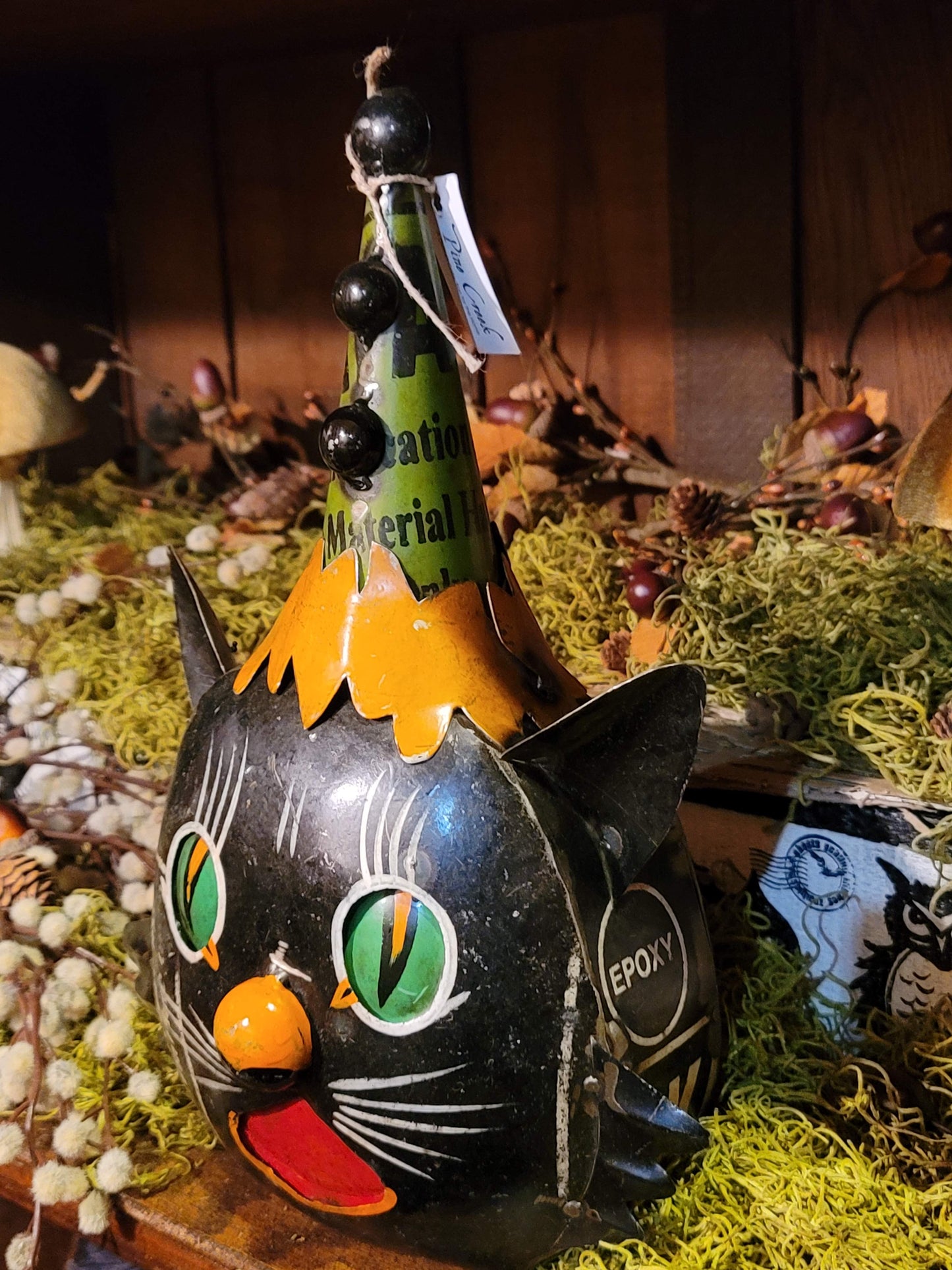 Vintage Halloween Style Black Cat Witch Clown Head Figurine
