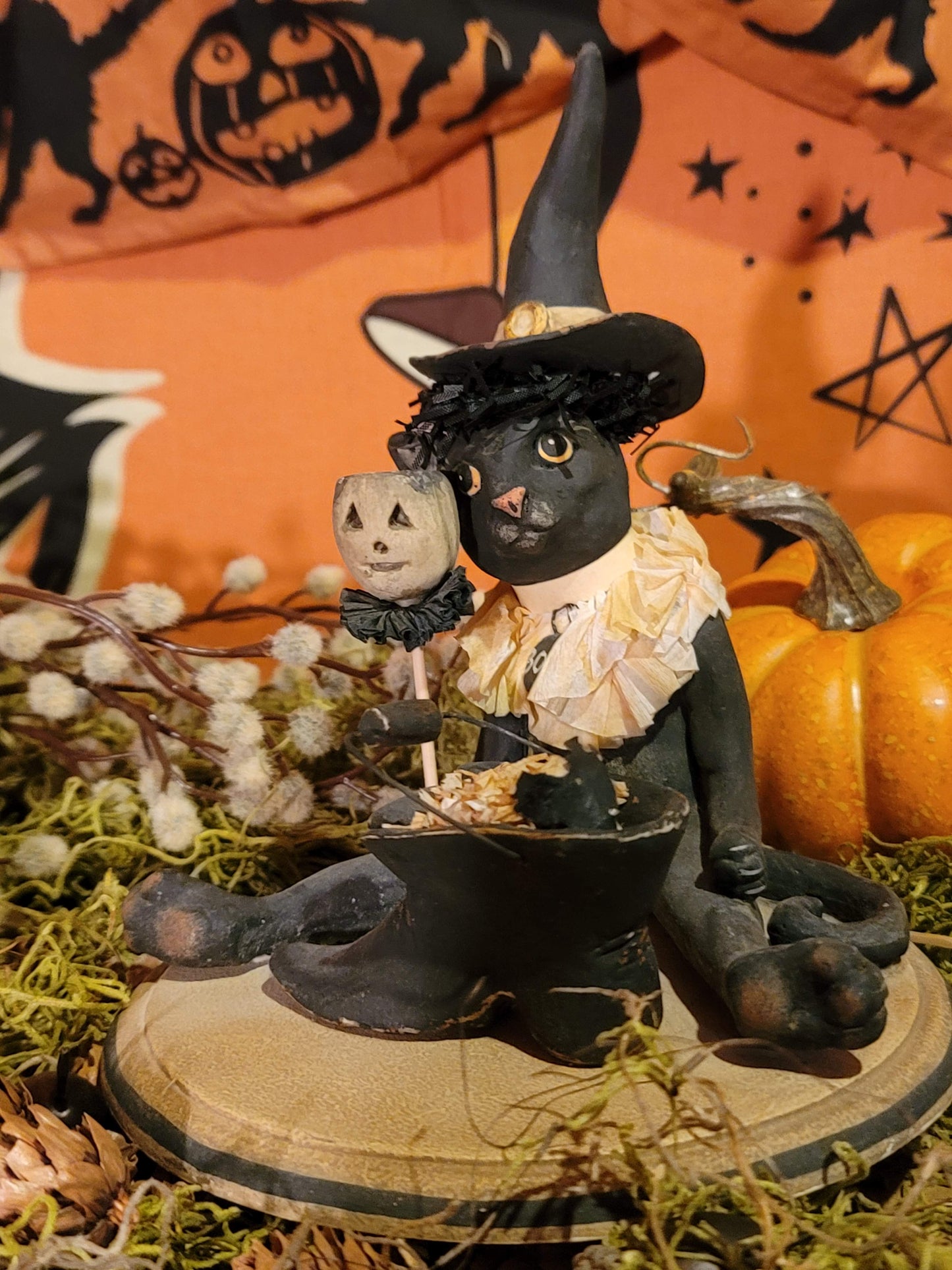 Vintage Halloween Style Vicki Smyers Black Cat Witch Figurine