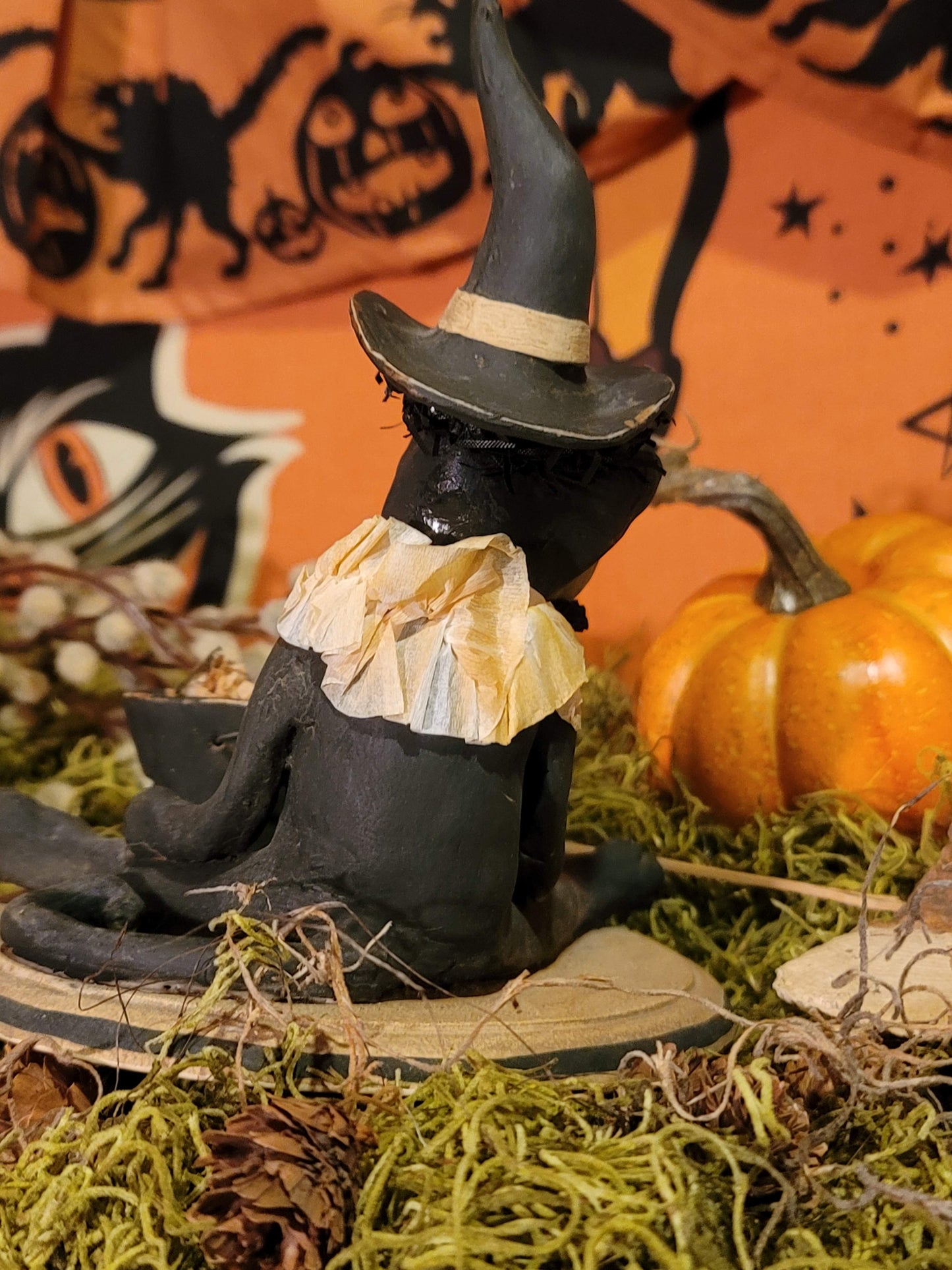 Vintage Halloween Style Vicki Smyers Black Cat Witch Figurine
