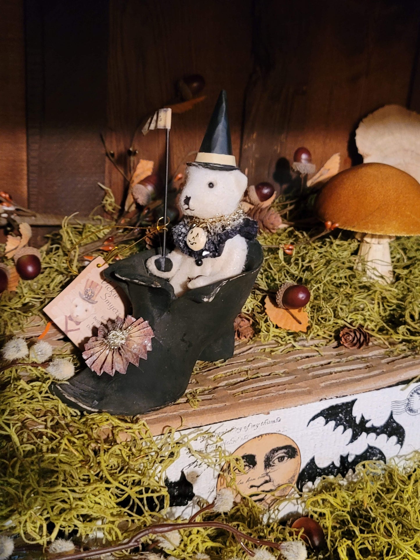 Vintage Halloween Style Bethany Lowe Vicki Smyers Bear in Witch Shoe Figurine