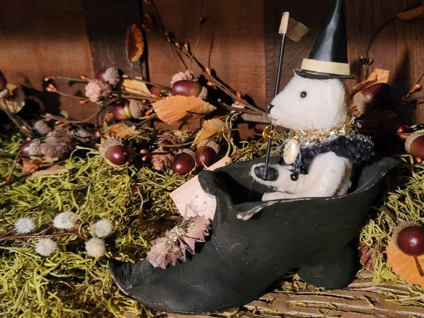 Vintage Halloween Style Bethany Lowe Vicki Smyers Bear in Witch Shoe Figurine