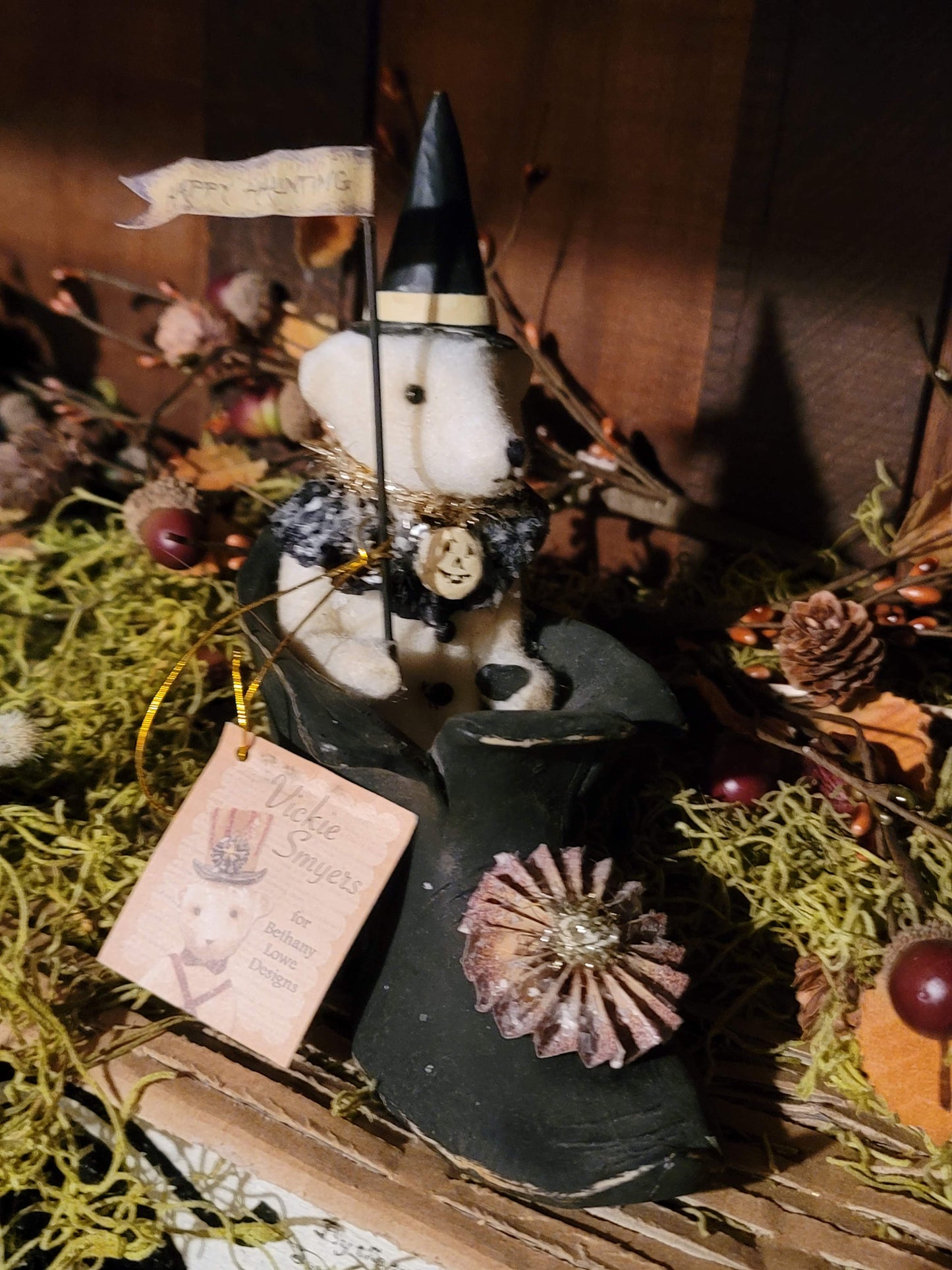 Vintage Halloween Style Bethany Lowe Vicki Smyers Bear in Witch Shoe Figurine