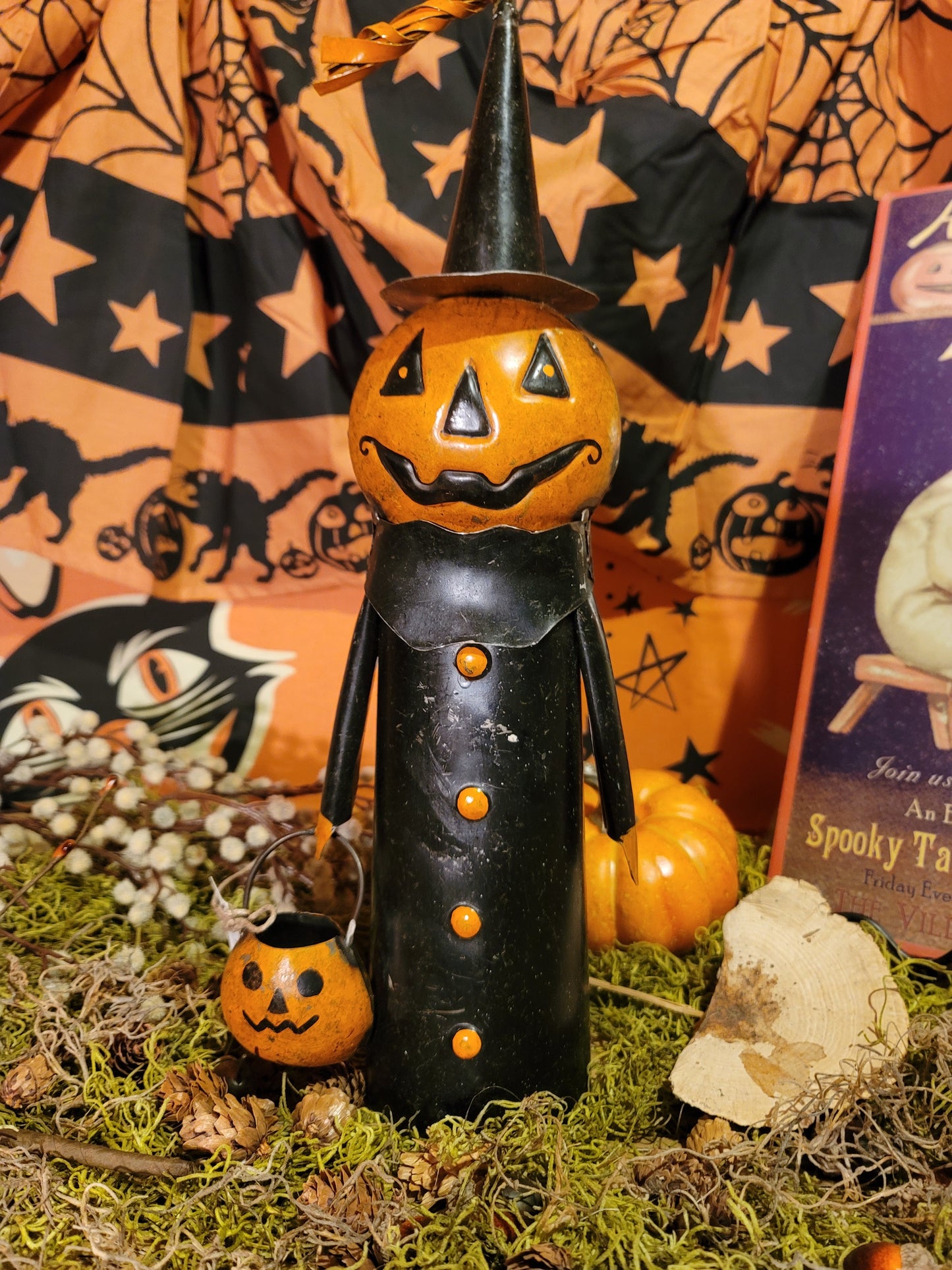 Vintage Halloween Pumpkin Witch with Pumpkin Bucket Figurine