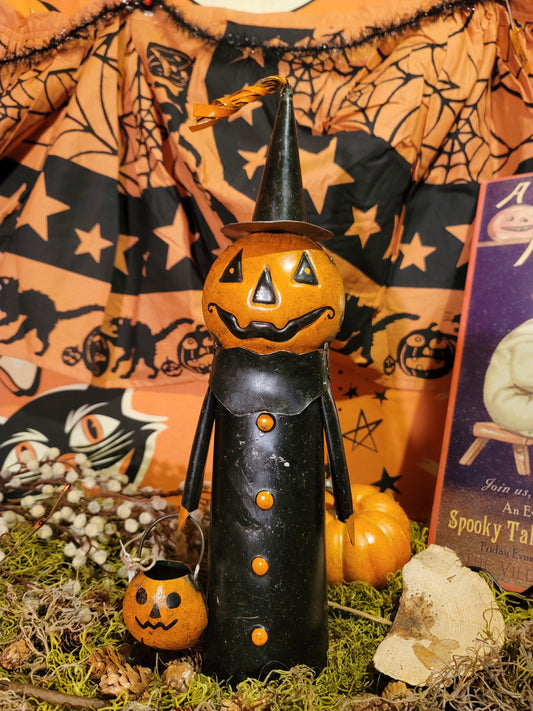 Vintage Halloween Pumpkin Witch with Pumpkin Bucket Figurine