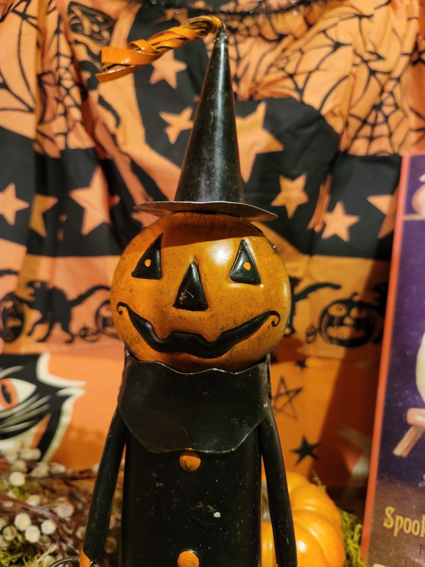 Vintage Halloween Pumpkin Witch with Pumpkin Bucket Figurine