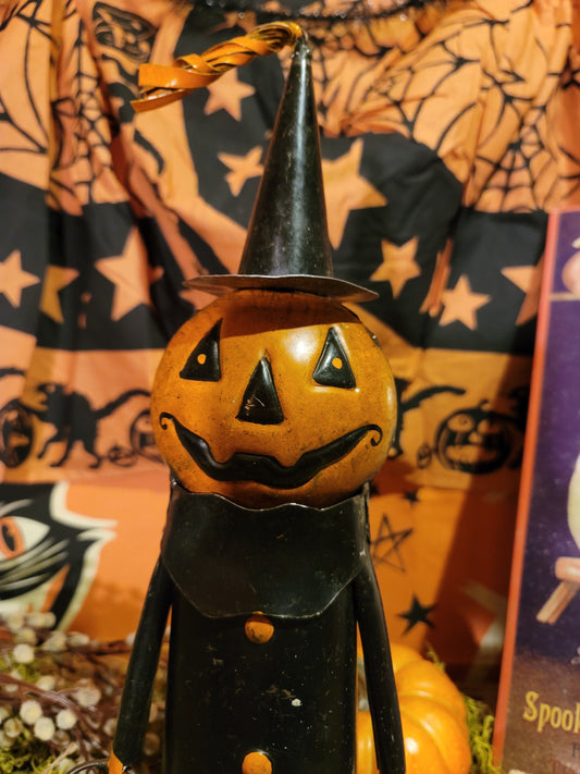 Vintage Halloween Pumpkin Witch with Pumpkin Bucket Figurine