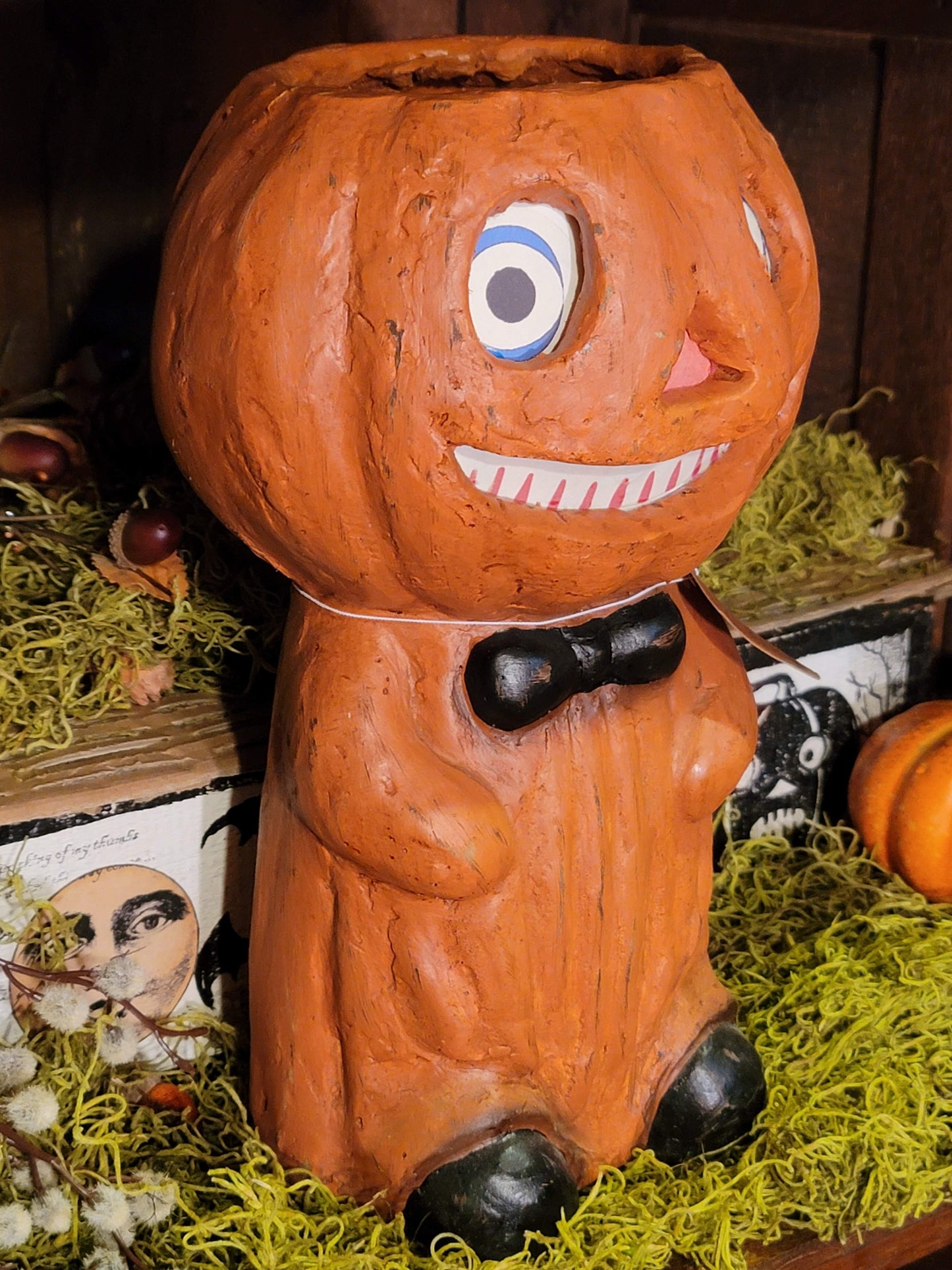 Vintage Halloween Style Pumpkin Man Candy Container