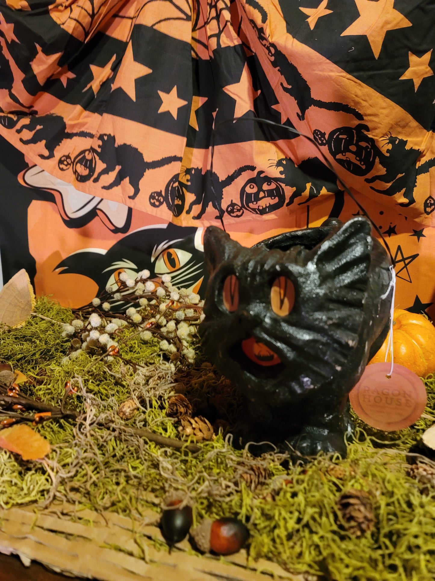 Vintage Halloween Style Black Vintage Cat Bucket Container