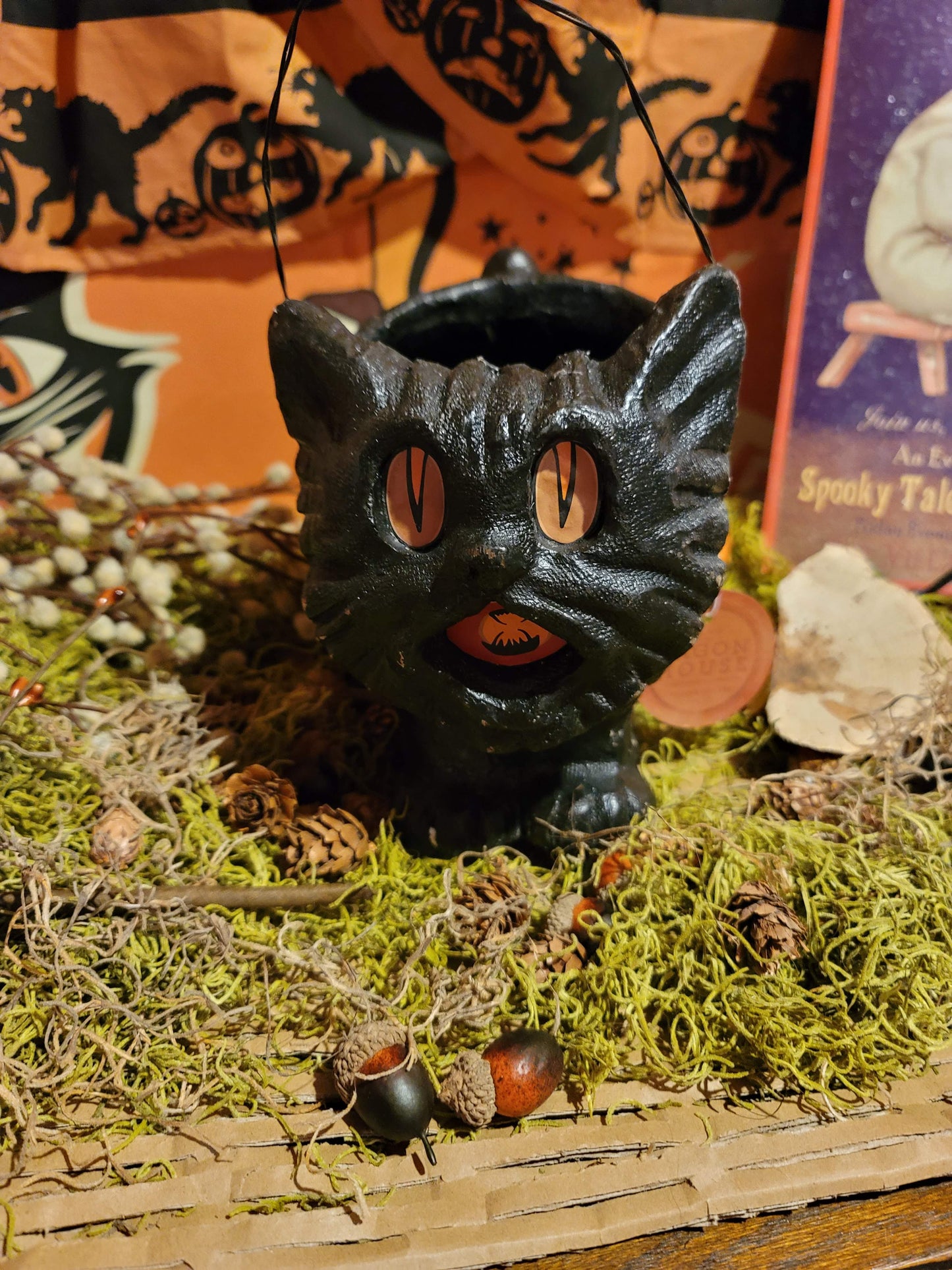Vintage Halloween Style Black Vintage Cat Bucket Container