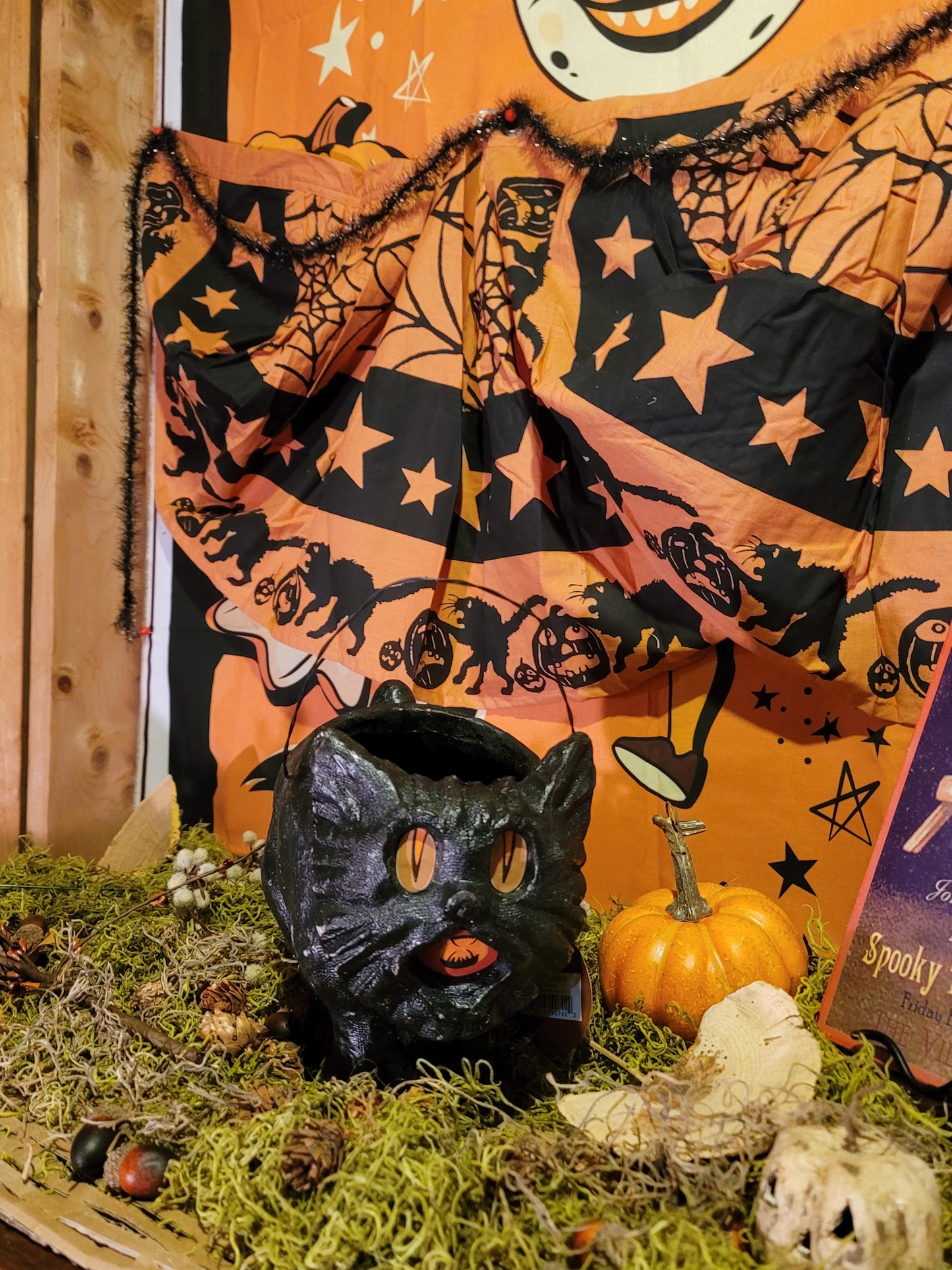 Vintage Halloween Style Black Vintage Cat Bucket Container