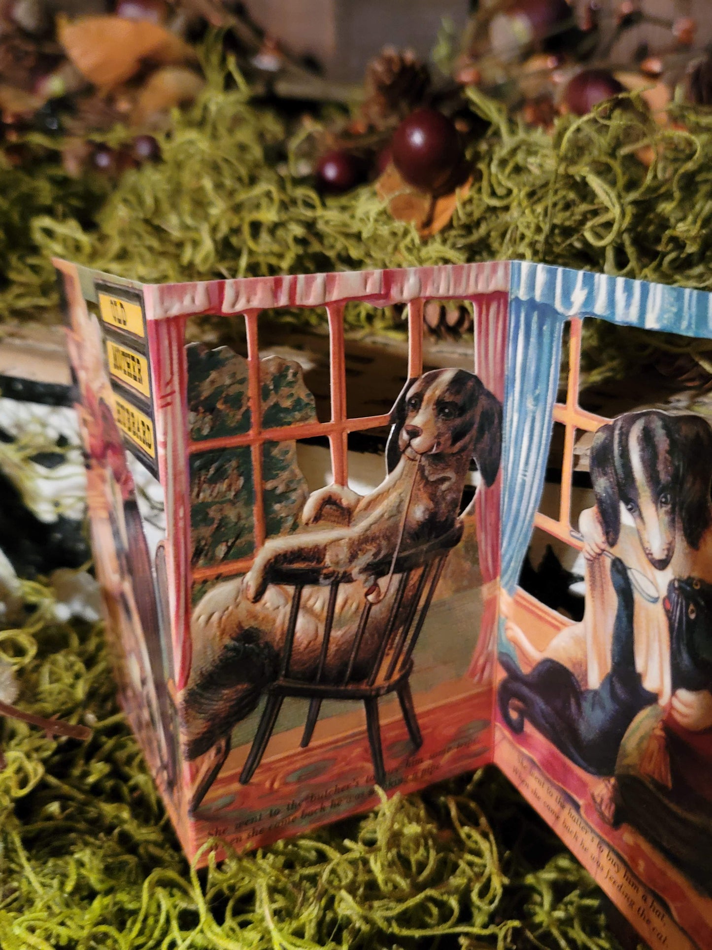 Vintage Victorian Style Old Mother Hubbard Dog Panorama Greeting Card