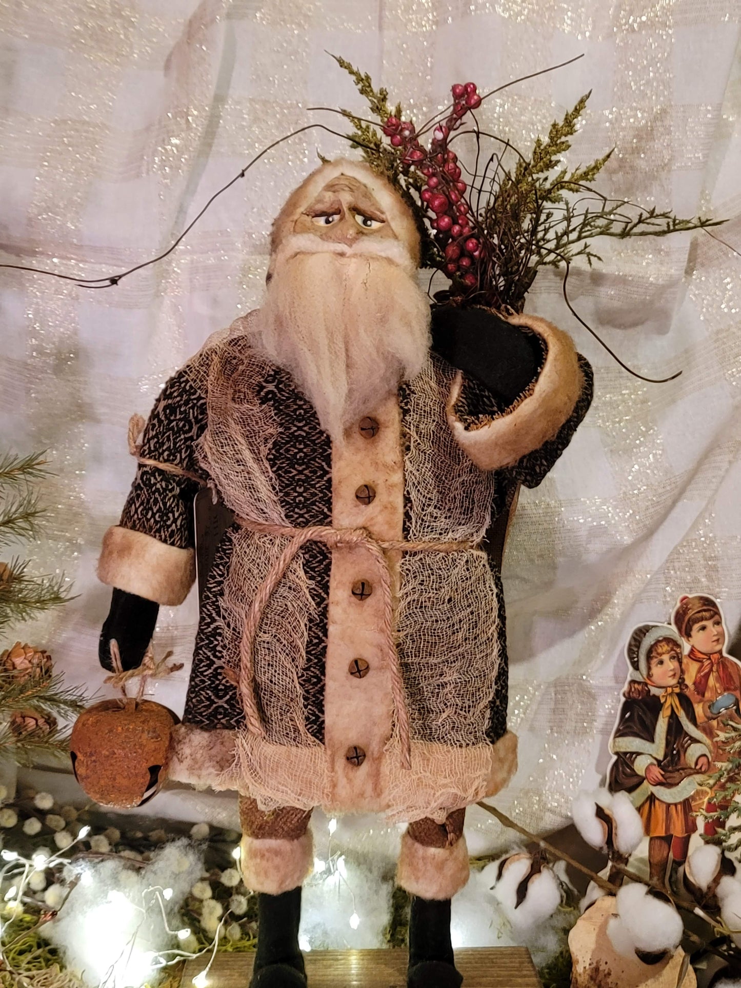 Vintage Christmas Primitive Folk Art Style Rugged Chic Santa Claus Figurine