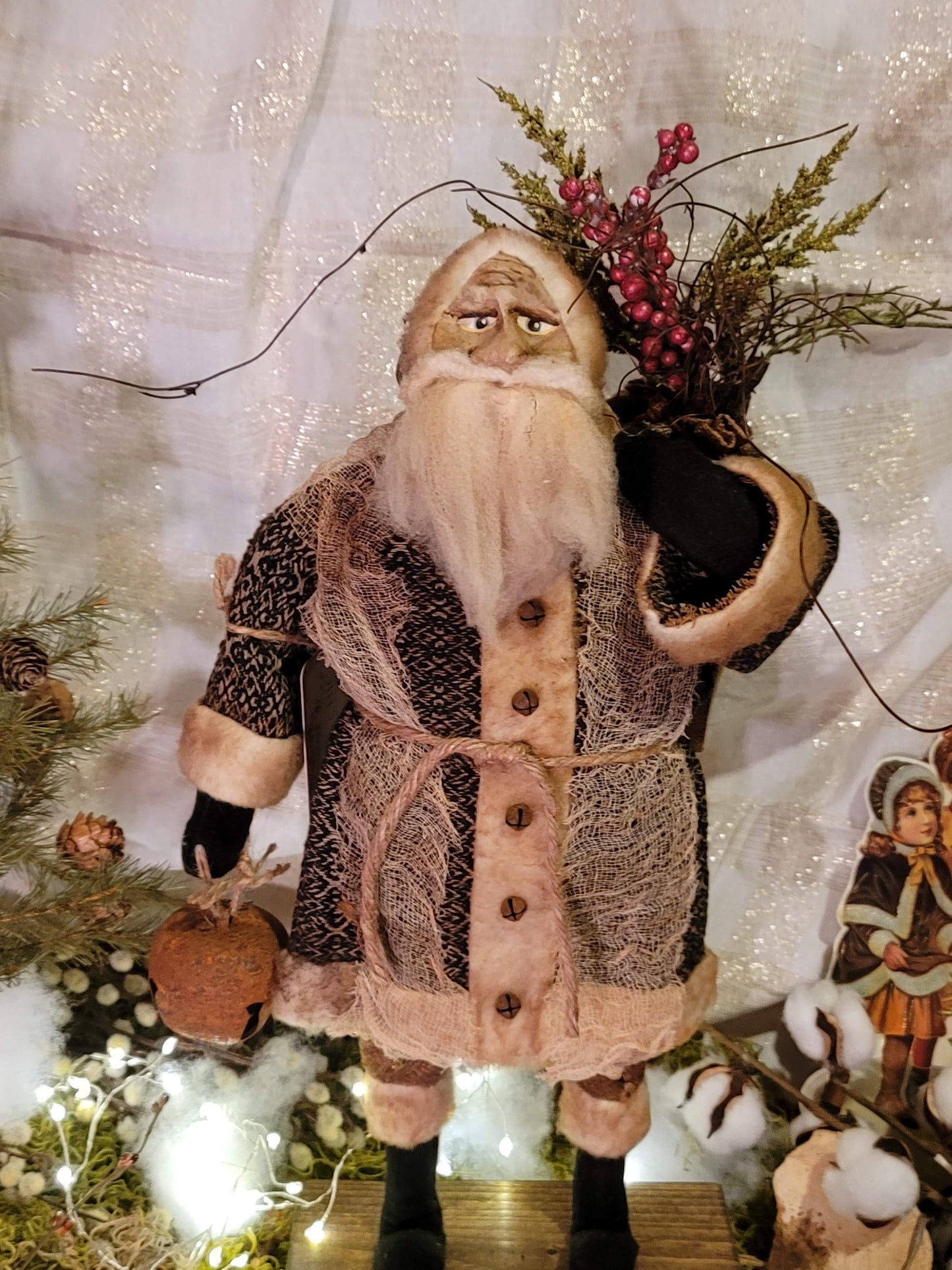 Vintage Christmas Primitive Folk Art Style Rugged Chic Santa Claus Figurine