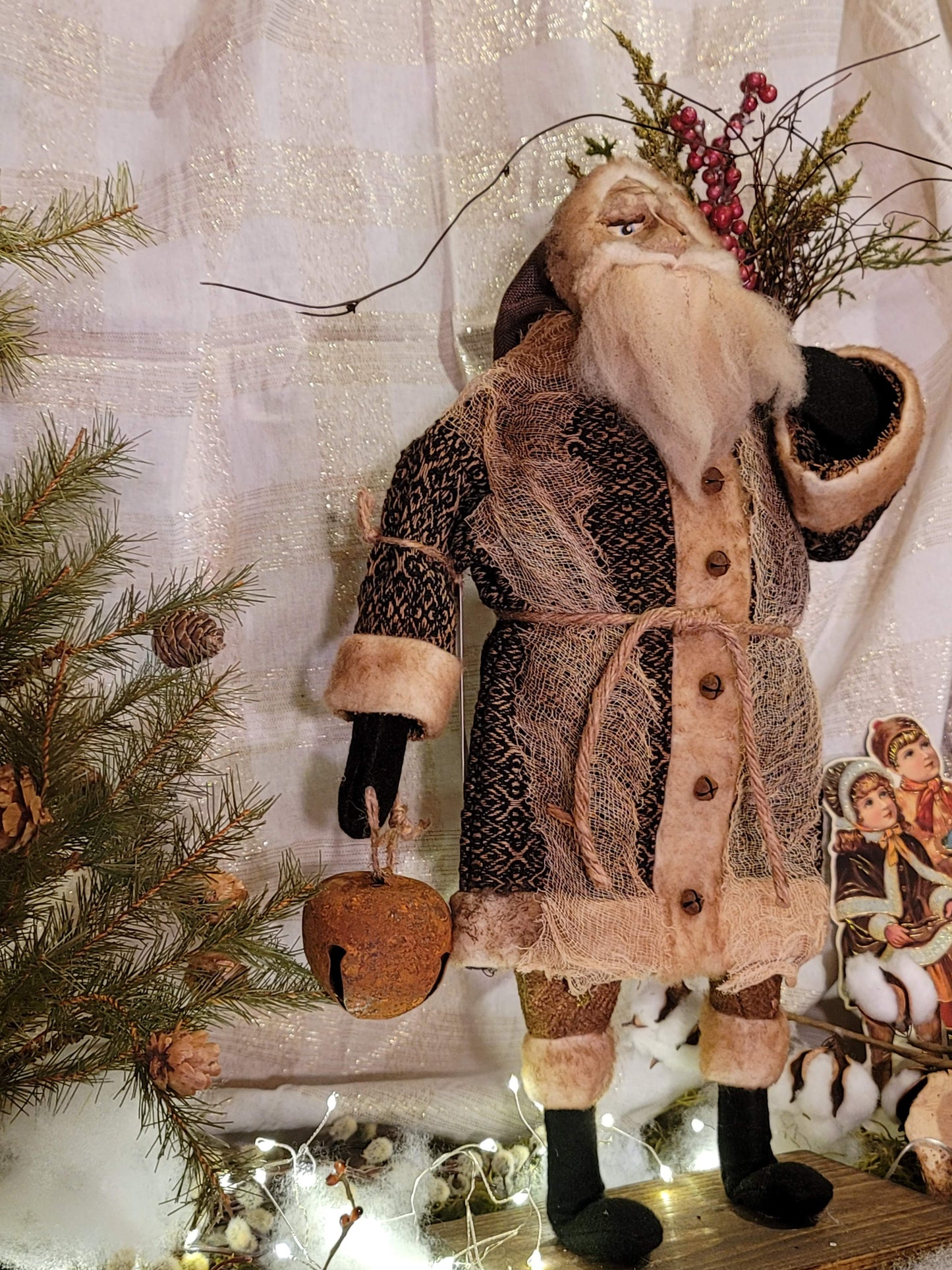 Vintage Christmas Primitive Folk Art Style Rugged Chic Santa Claus Figurine