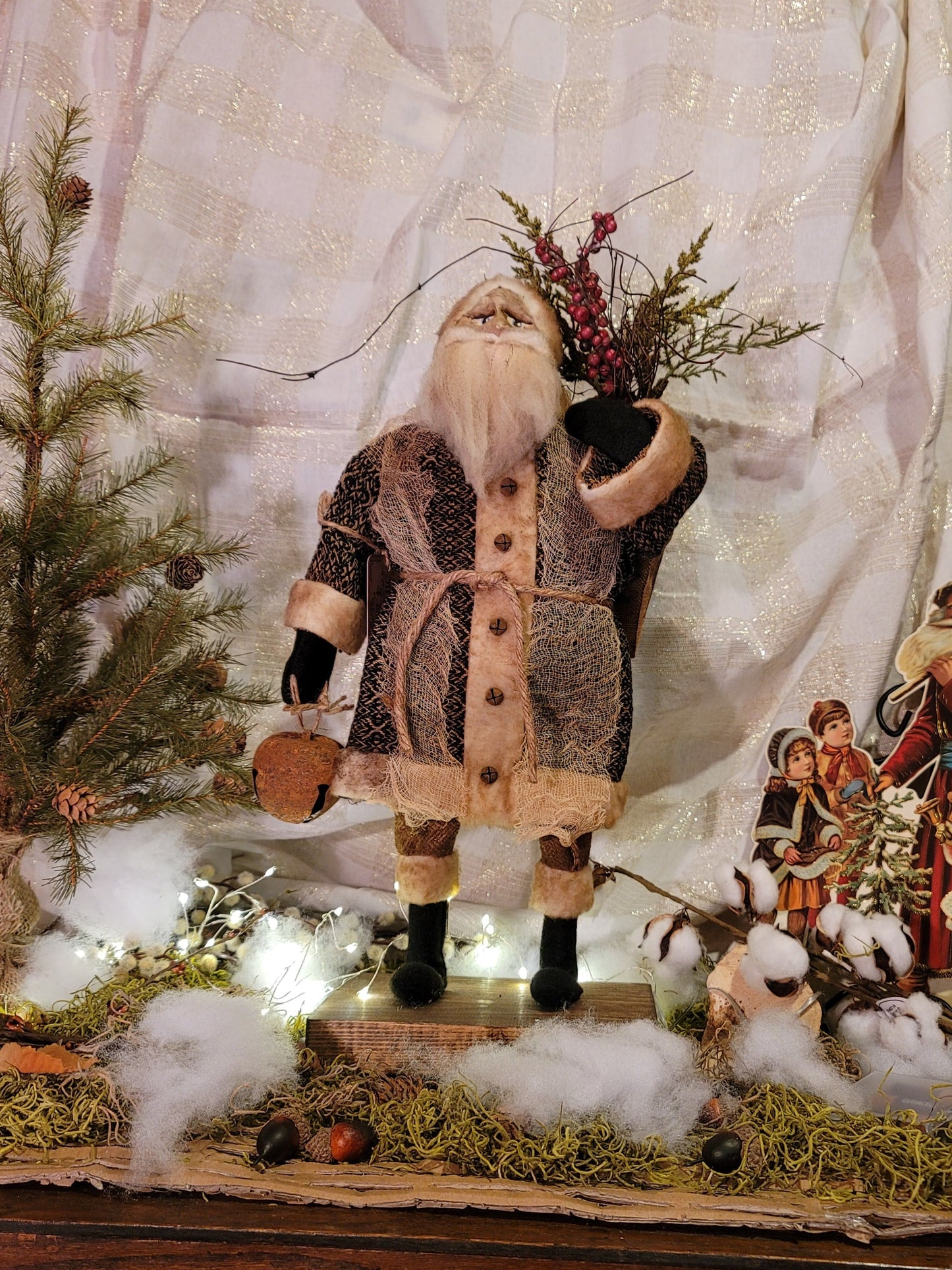Vintage Christmas Primitive Folk Art Style Rugged Chic Santa Claus Figurine