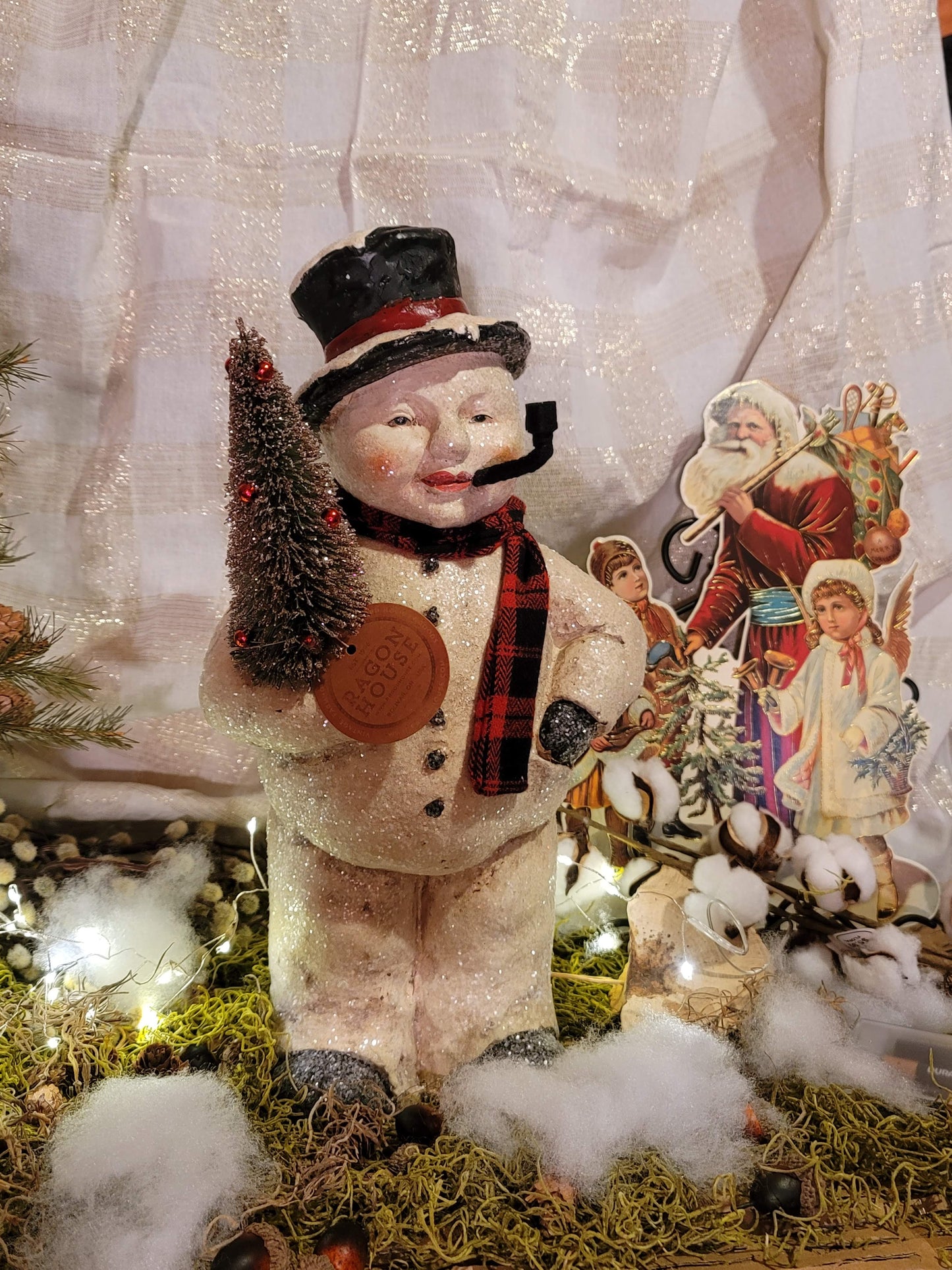 Vintage Victorian Style Christmas Snowman WC Feilds Figurine with Tree LARGE