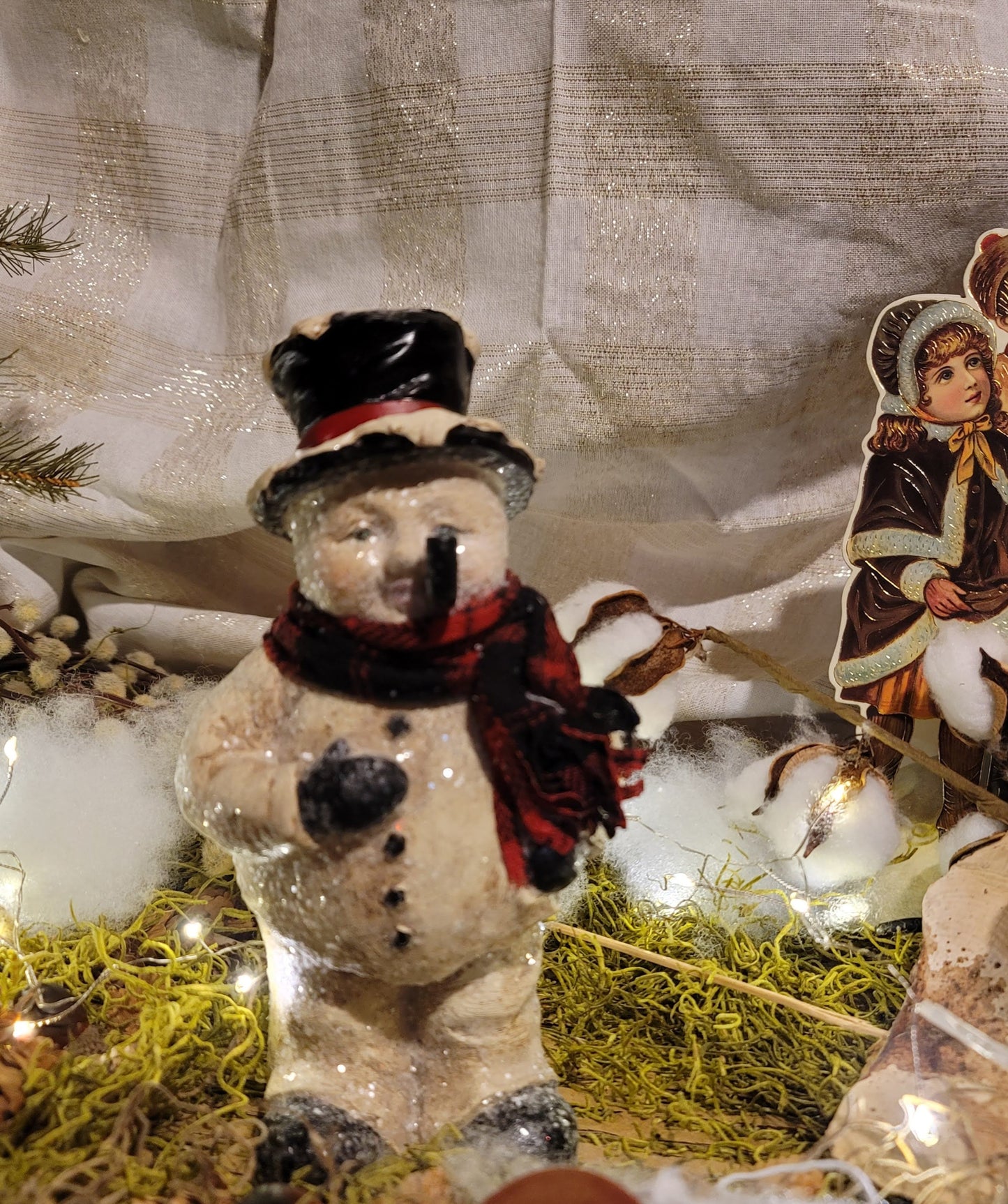 Vintage Victorian Style Christmas Postcard WC Fields Snowman Figurine