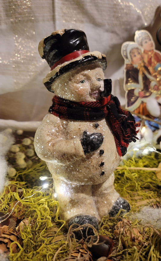 Vintage Victorian Style Christmas Postcard WC Fields Snowman Figurine