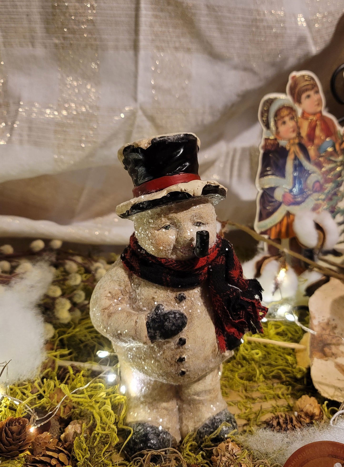 Vintage Victorian Style Christmas Postcard WC Fields Snowman Figurine
