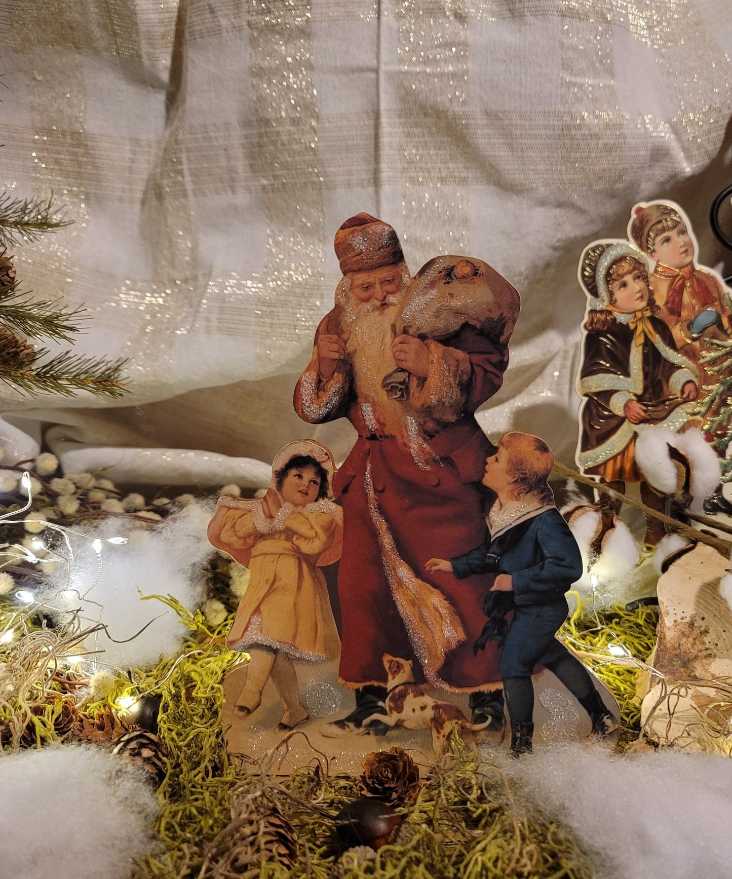 Vintage Victorian Style Santa with Children and Sack Music Box