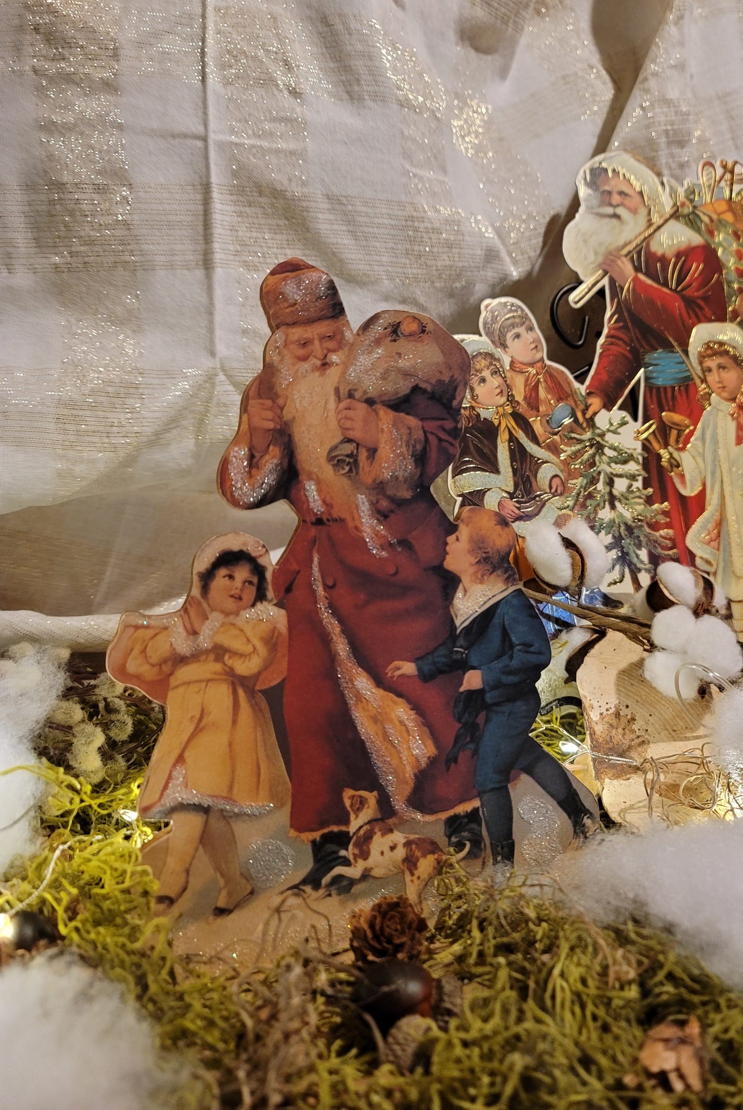 Vintage Victorian Style Santa with Children and Sack Music Box