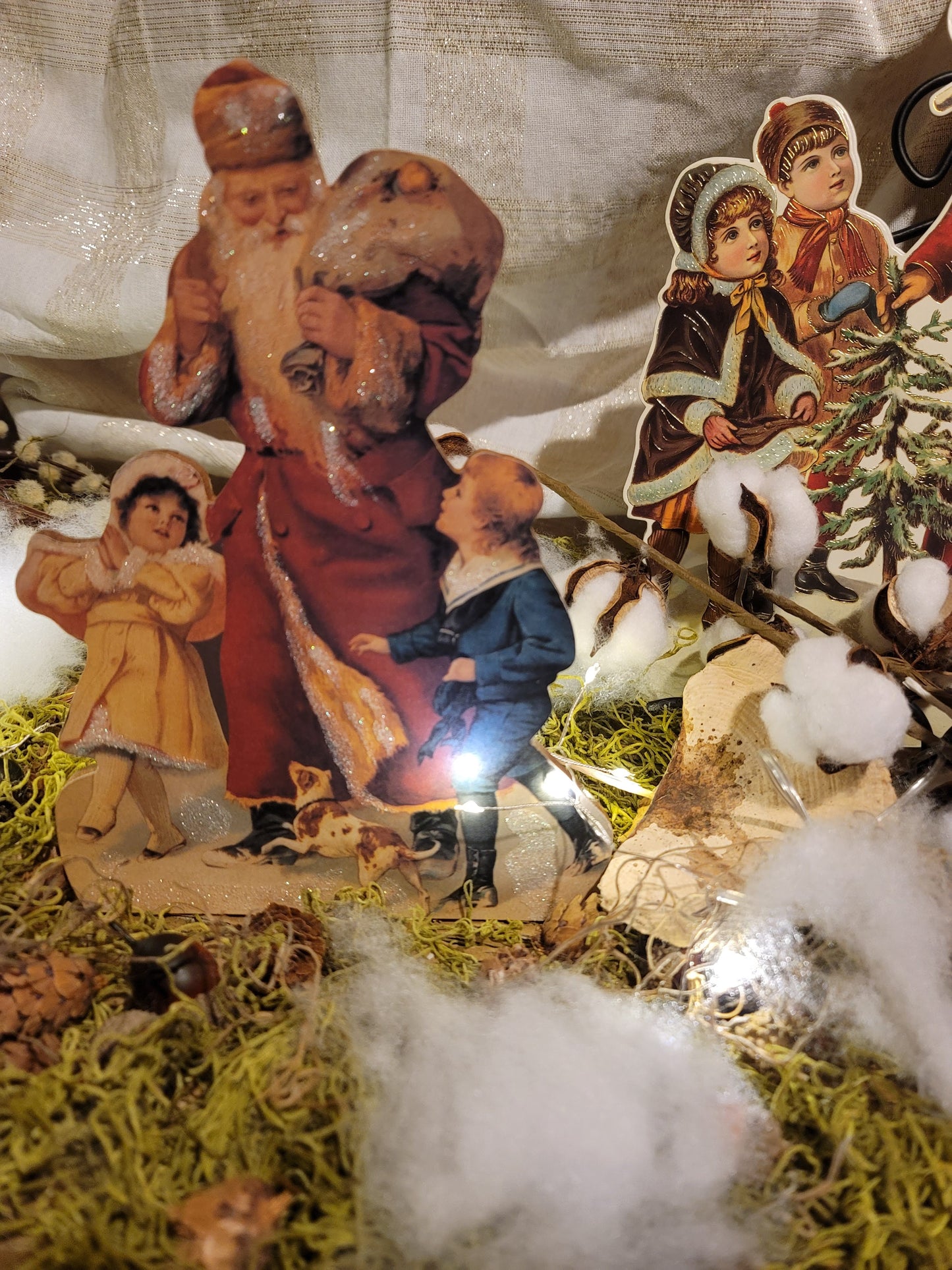 Vintage Victorian Style Santa with Children and Sack Music Box