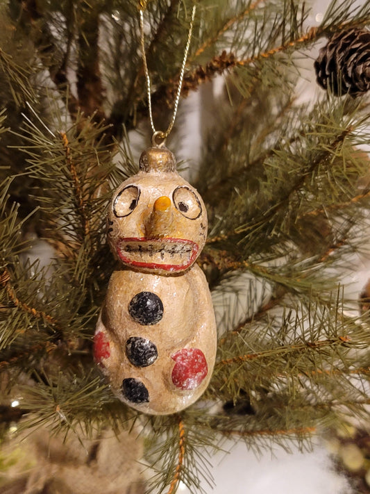 Vintage Christmas Halloween Style Silver Willow Snowman Ornament