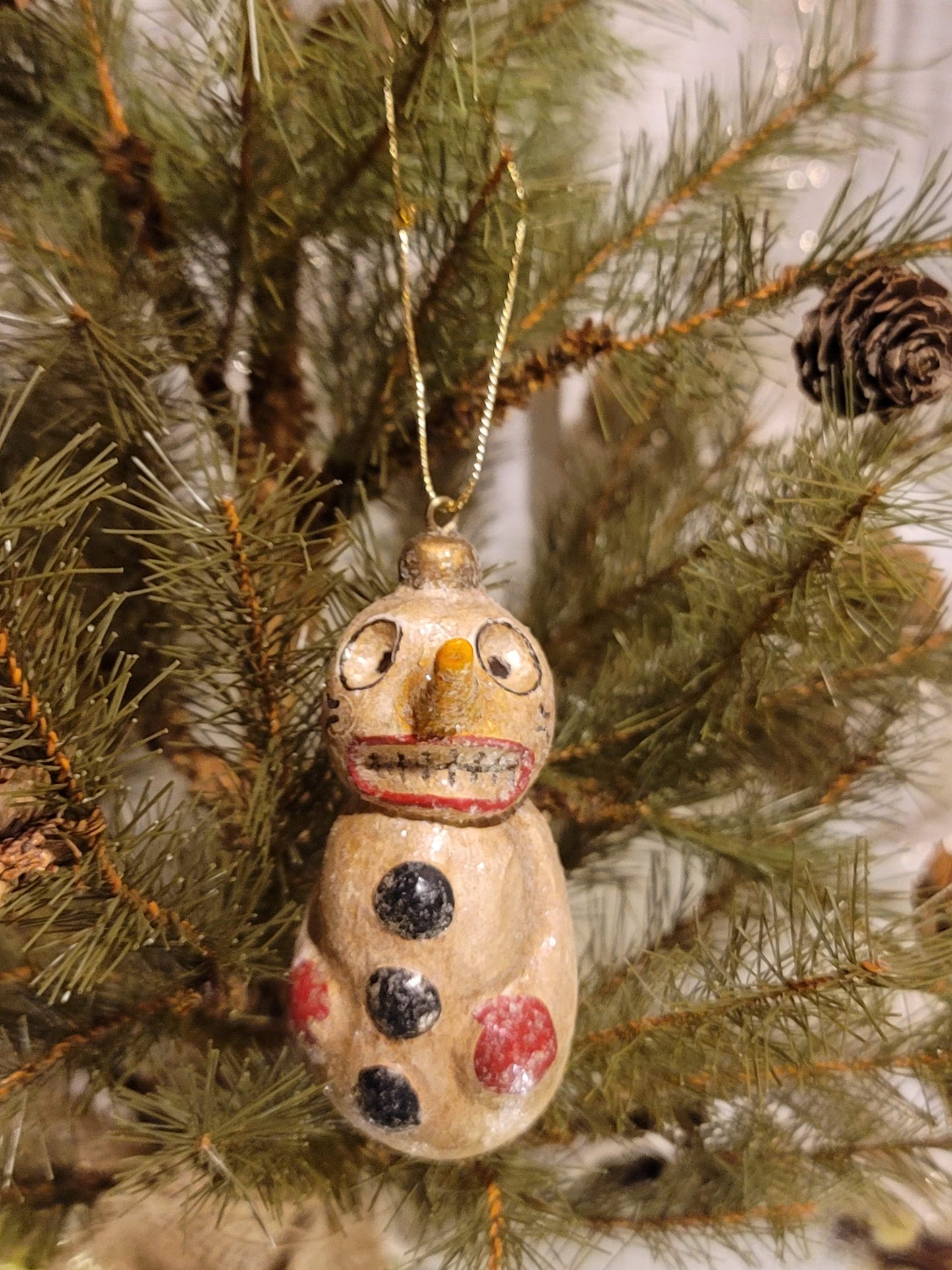 Vintage Christmas Halloween Style Silver Willow Snowman Ornament