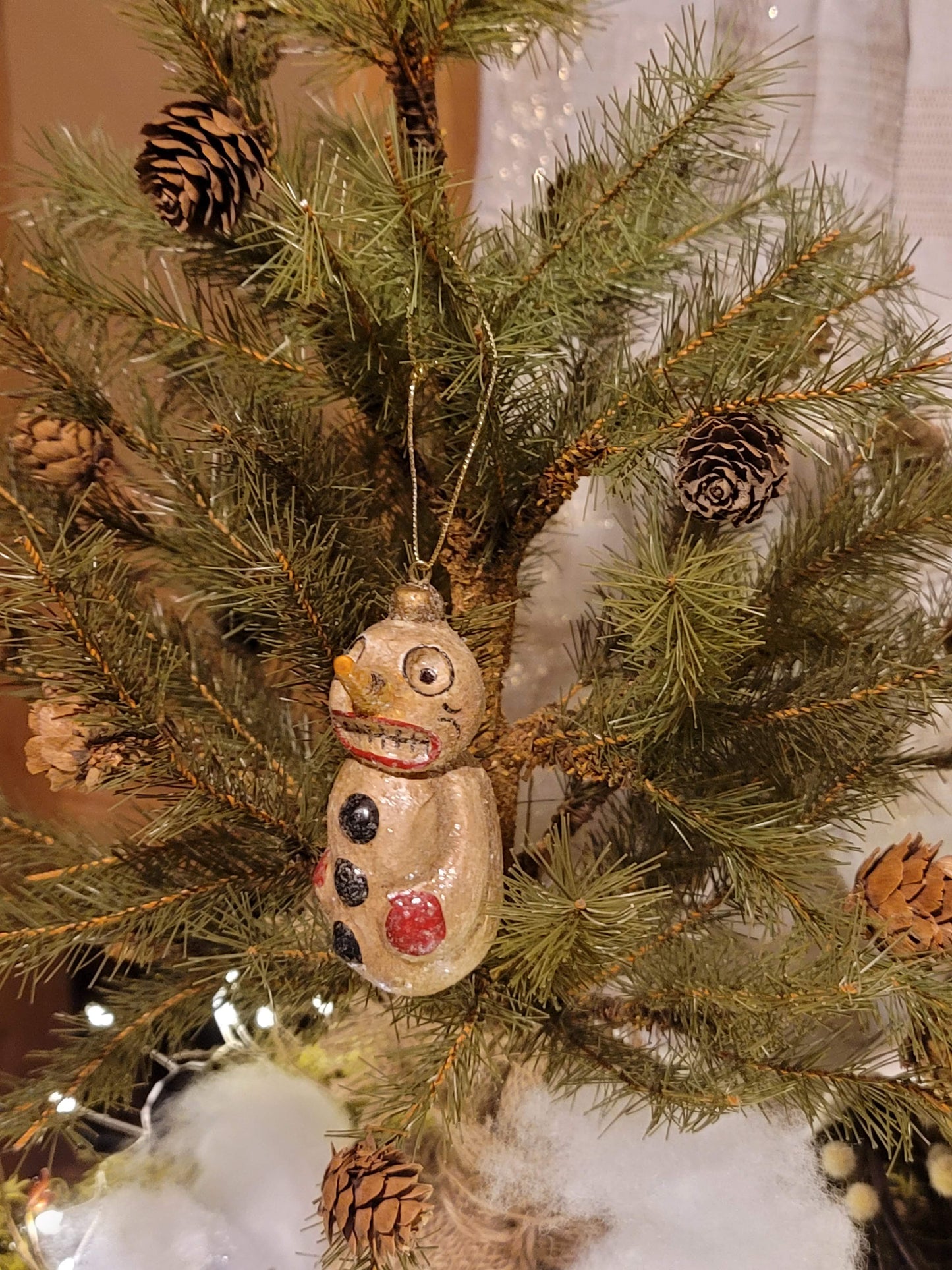 Vintage Christmas Halloween Style Silver Willow Snowman Ornament