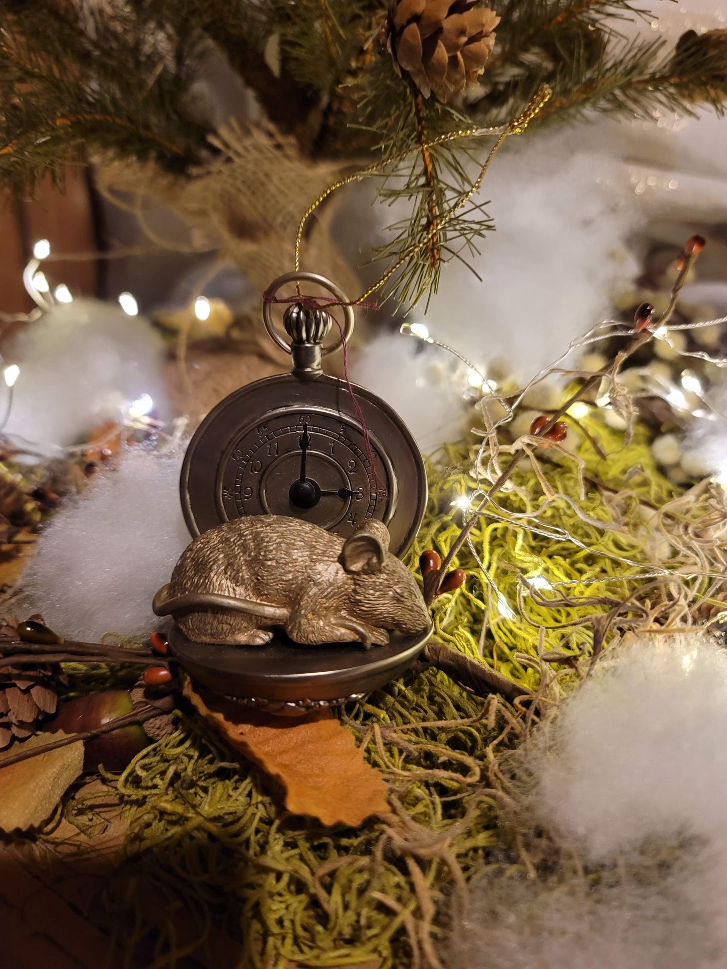 Vintage Victorian Christmas Sleepy Mouse Pocket Watch Ornament