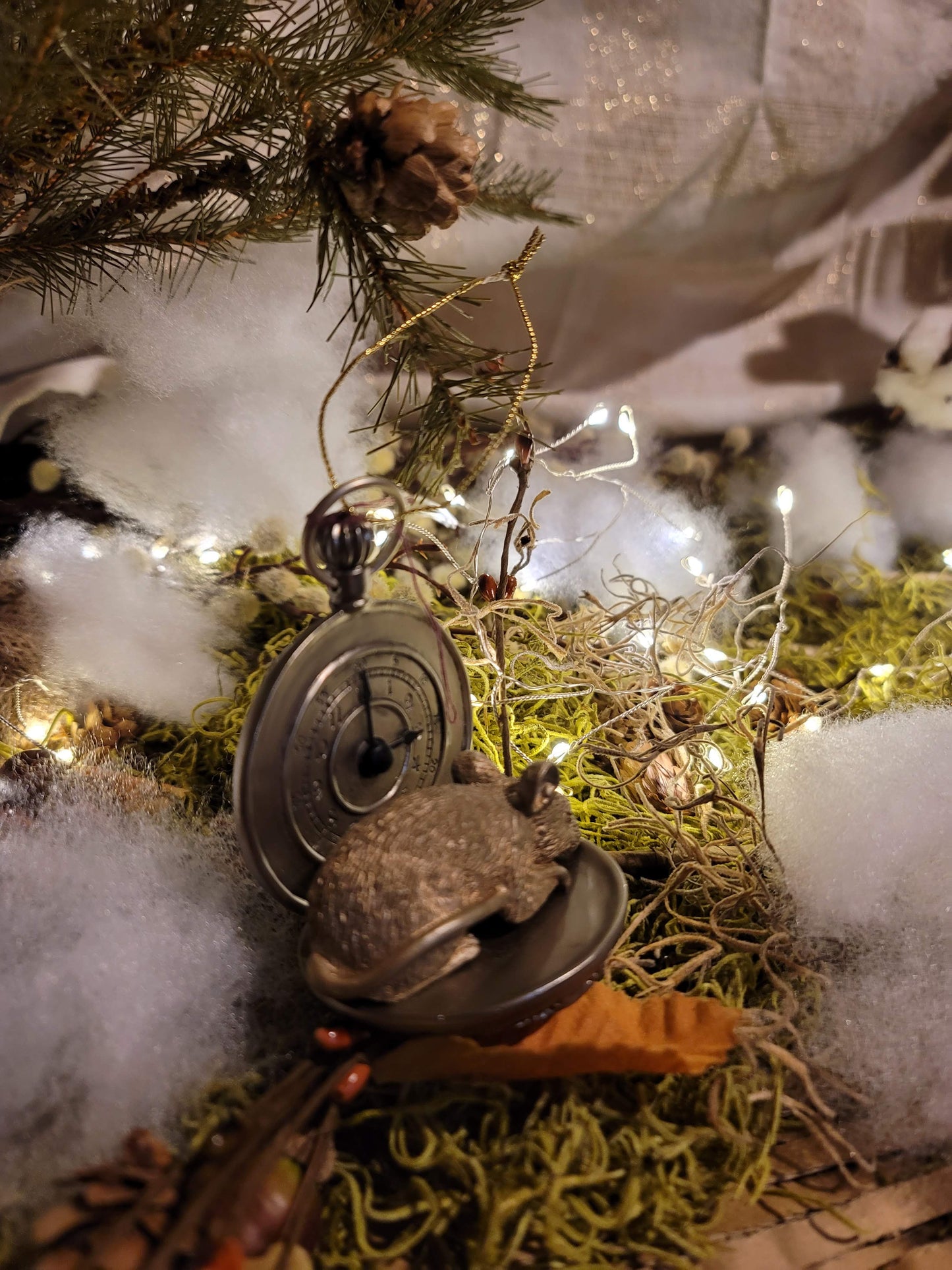 Vintage Victorian Christmas Sleepy Mouse Pocket Watch Ornament