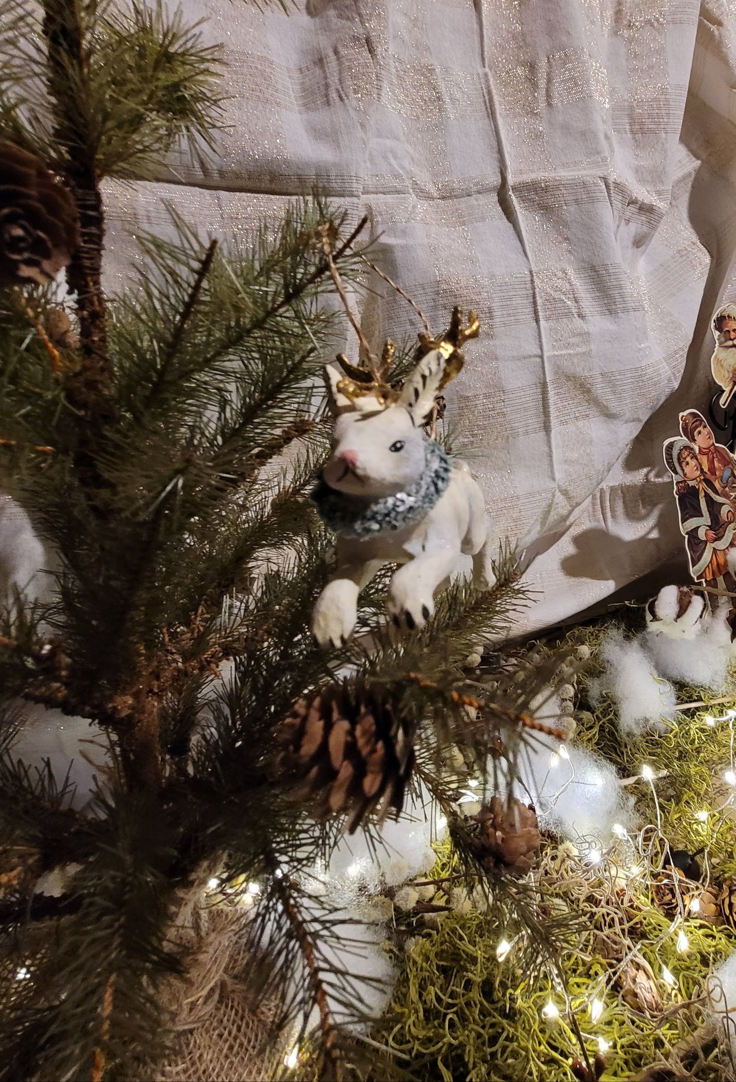 Whimsy Christmas Folk Art Jack a Lope Rabbit with Antlers Ornament