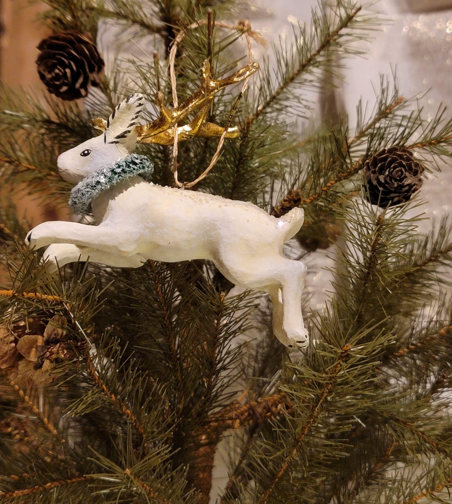Whimsy Christmas Folk Art Jack a Lope Rabbit with Antlers Ornament