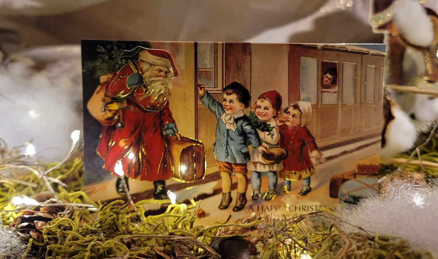 Vintage Victorian Style Father Christmas Moving Head Easel Santa Card