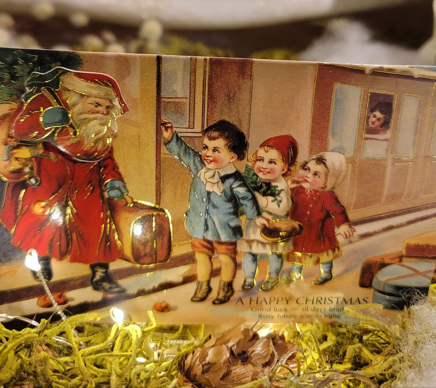 Vintage Victorian Style Father Christmas Moving Head Easel Santa Card