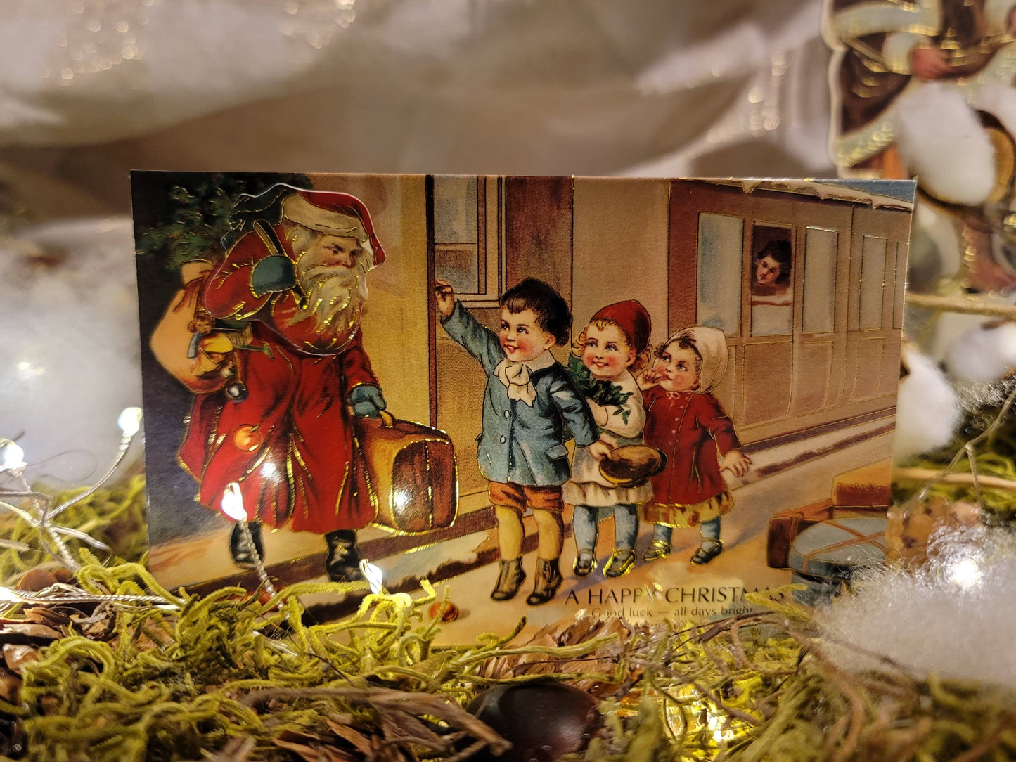 Vintage Victorian Style Father Christmas Moving Head Easel Santa Card