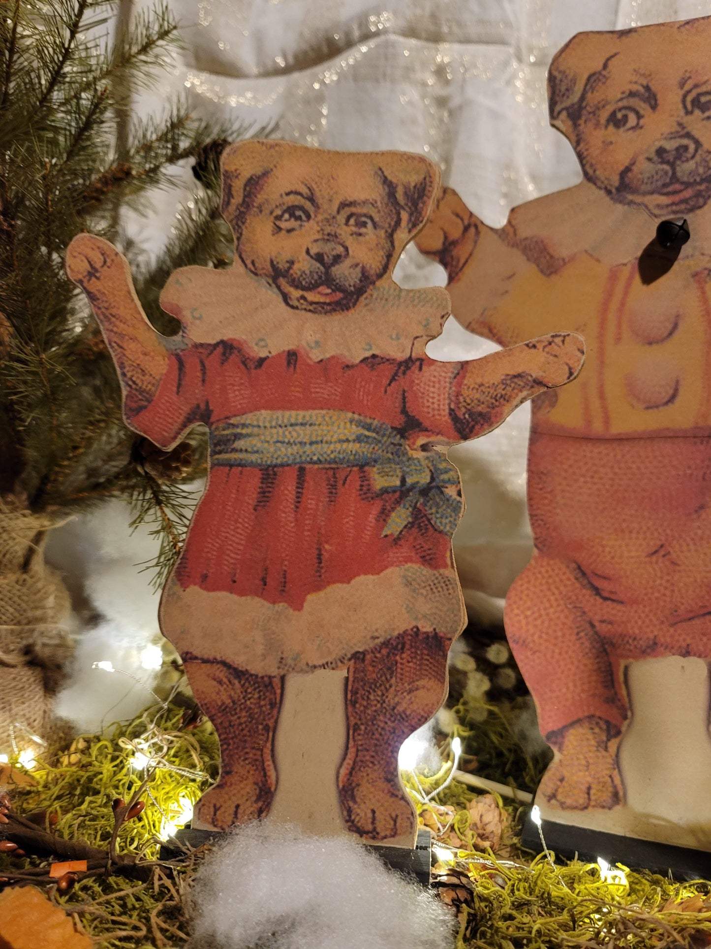 Vintage Victorian Style Christmas Circus Dogs Dummy Boards