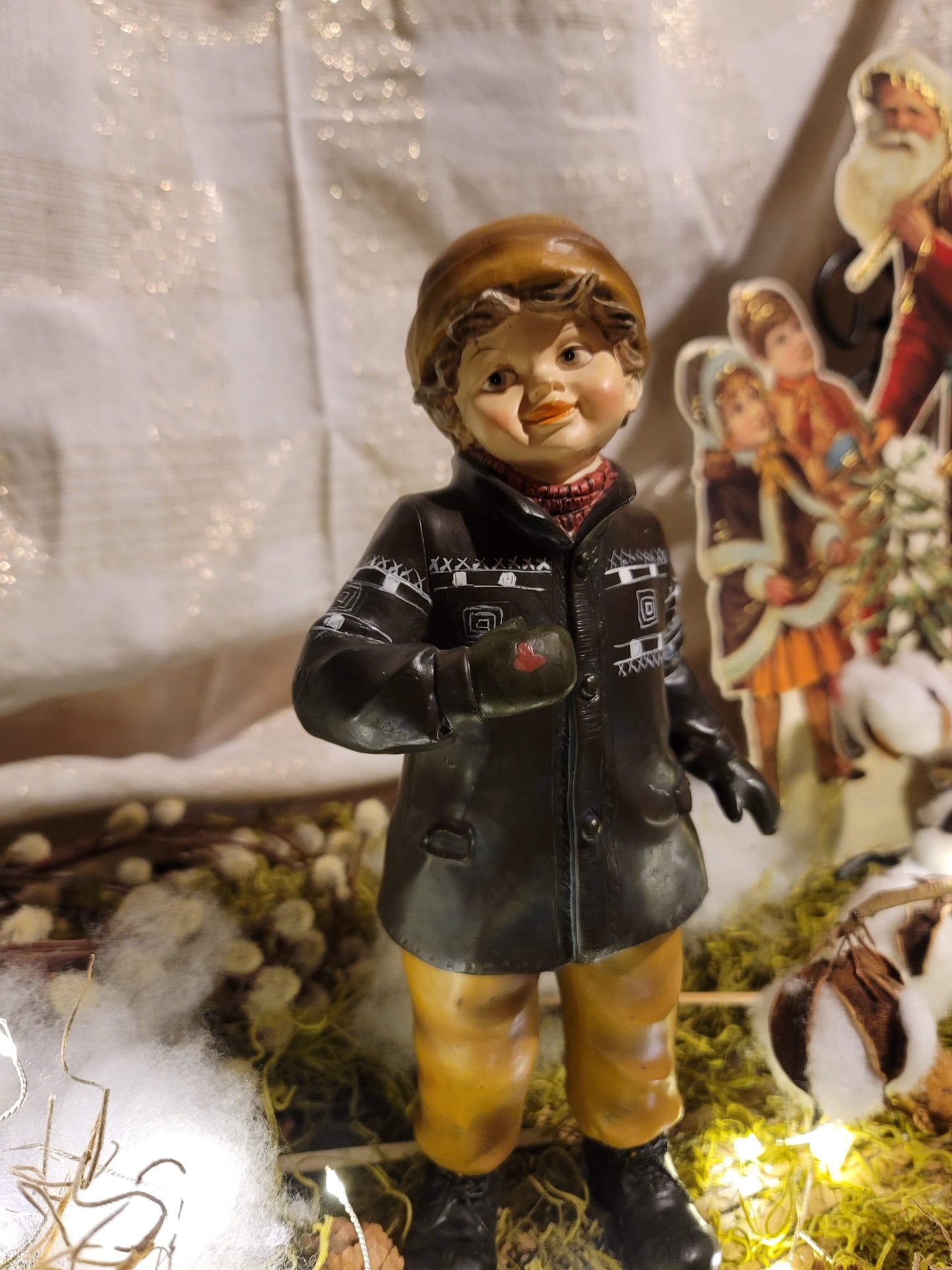 Vintage Christmas style Norman Rockwell Boy with Hat and Mittens Figurine