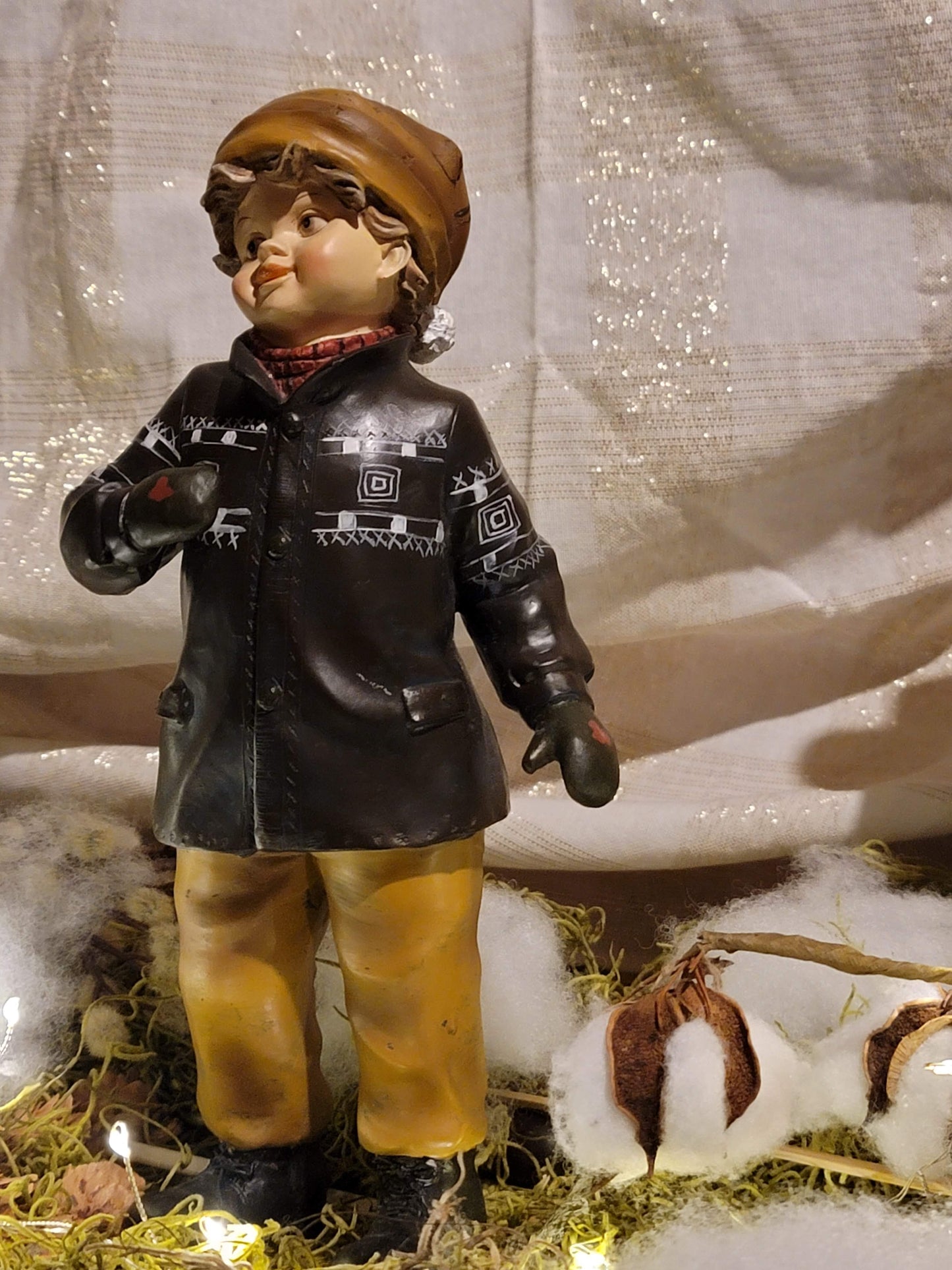 Vintage Christmas style Norman Rockwell Boy with Hat and Mittens Figurine