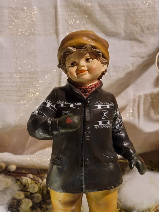 Vintage Christmas style Norman Rockwell Boy with Hat and Mittens Figurine