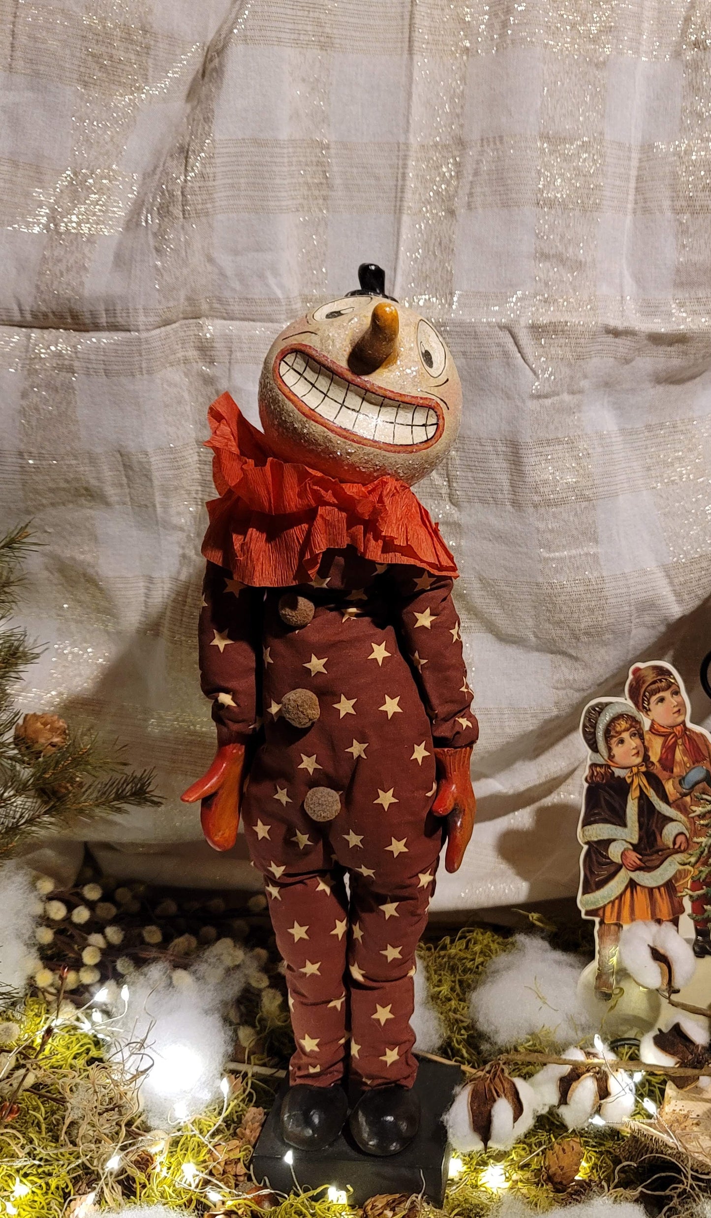 Vintage Halloween Christmas Circus Clown Silver Willow Snowman Figurine