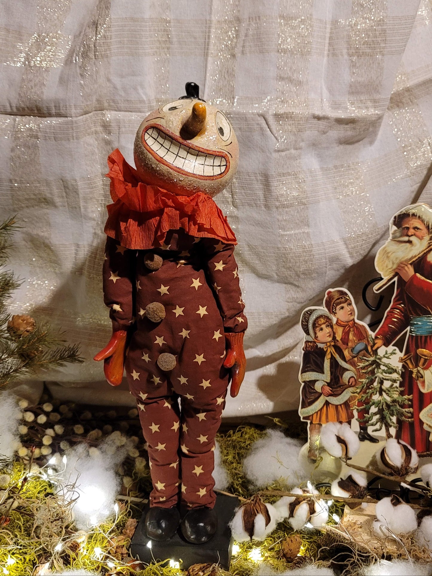 Vintage Halloween Christmas Circus Clown Silver Willow Snowman Figurine