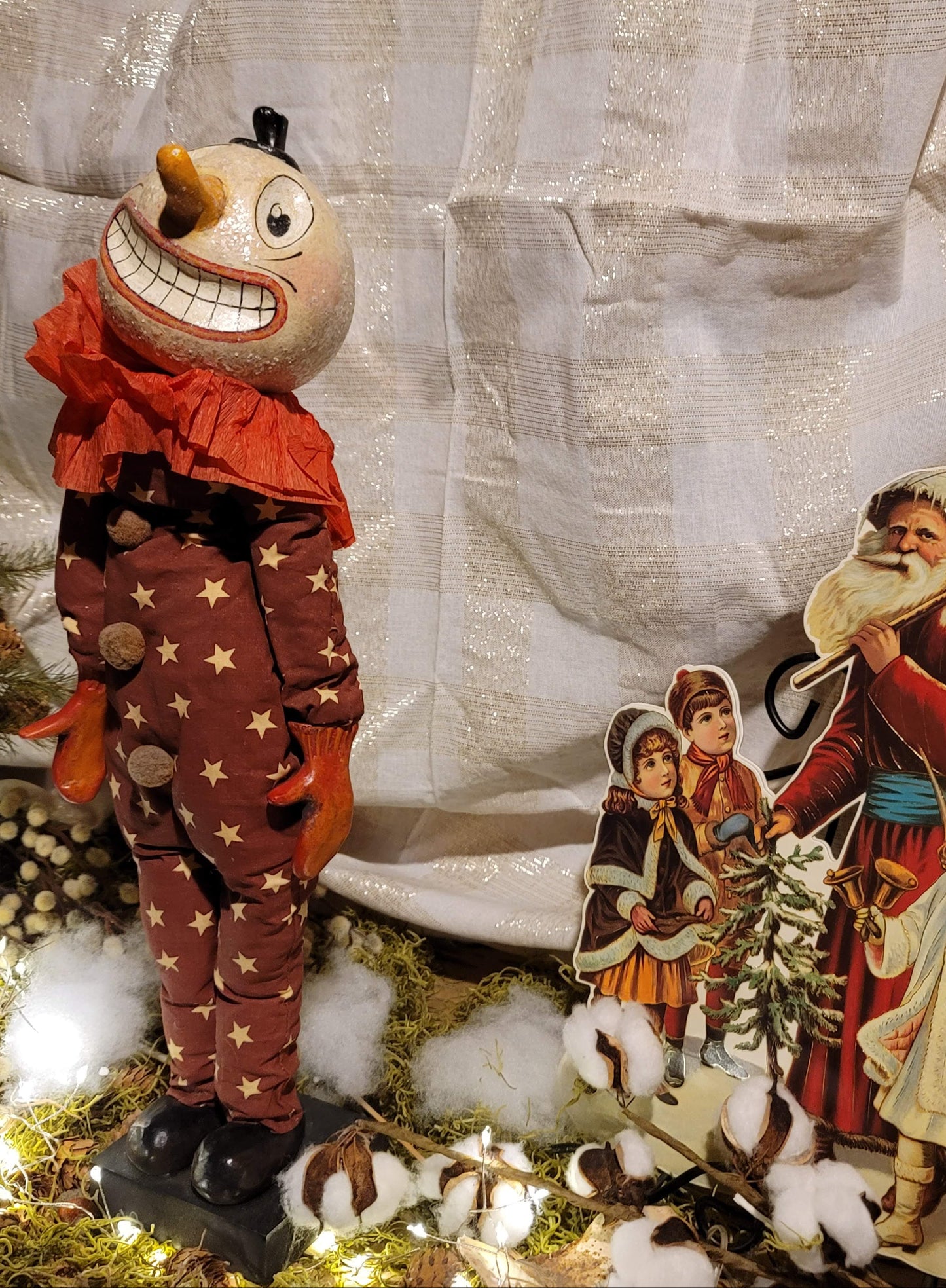 Vintage Halloween Christmas Circus Clown Silver Willow Snowman Figurine