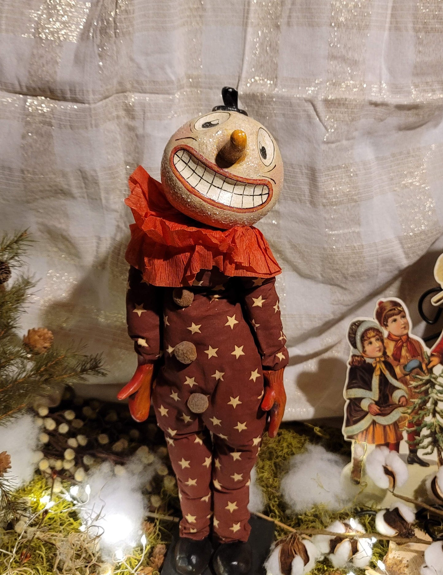 Vintage Halloween Christmas Circus Clown Silver Willow Snowman Figurine